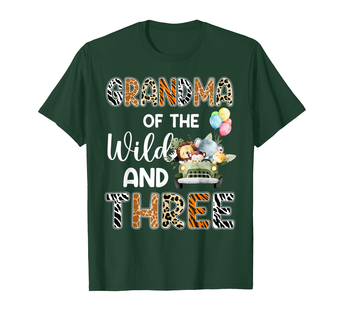 Grandma Of The Wild and Three 3 Birthday Zoo Safari Jungle T-Shirt