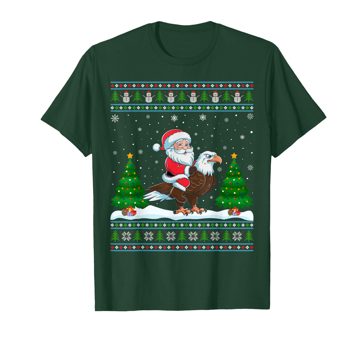 Ugly Xmas Lighting Tree Santa Riding Eagle Christmas T-Shirt