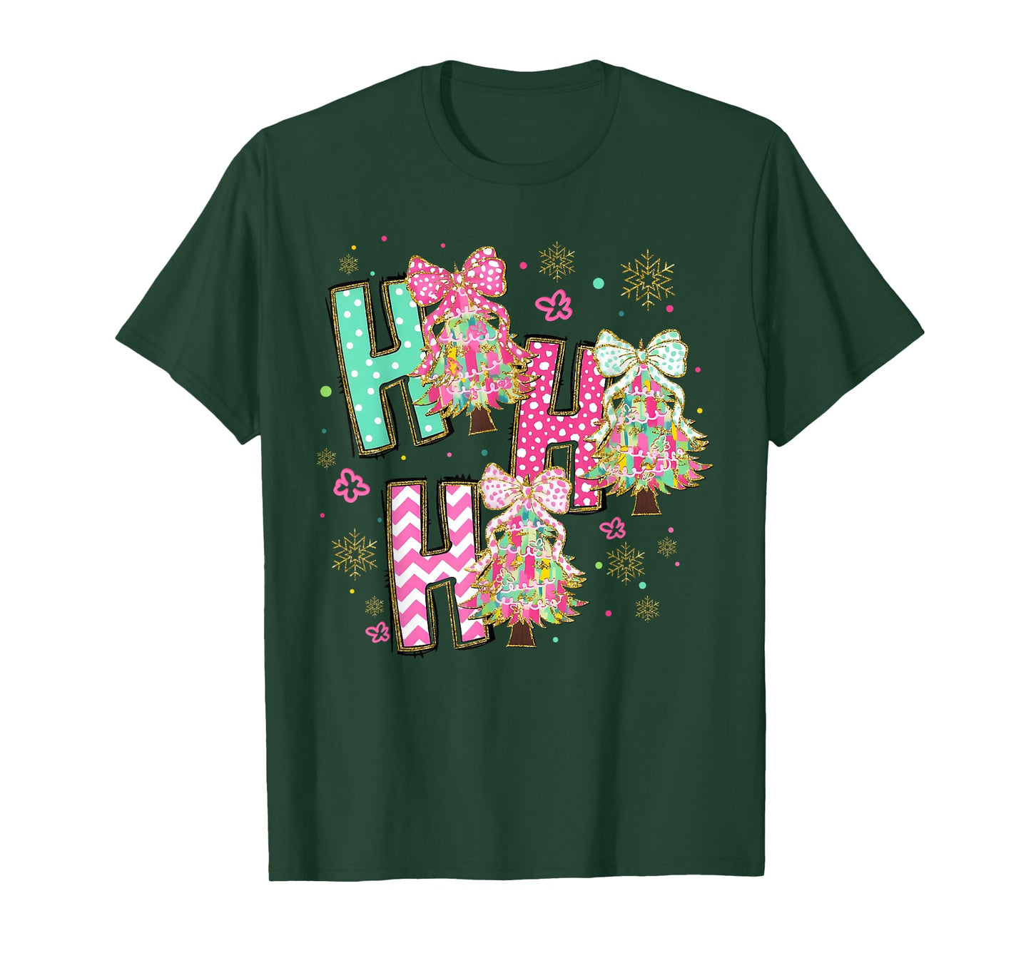 HO HO HO Merry Christmas Coquette Bow Xmas Trees Holiday T-Shirt