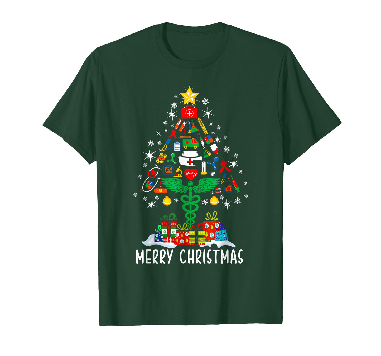 Merry Christmas Nurse Xmas Scrub Top Women Stethoscope Women T-Shirt