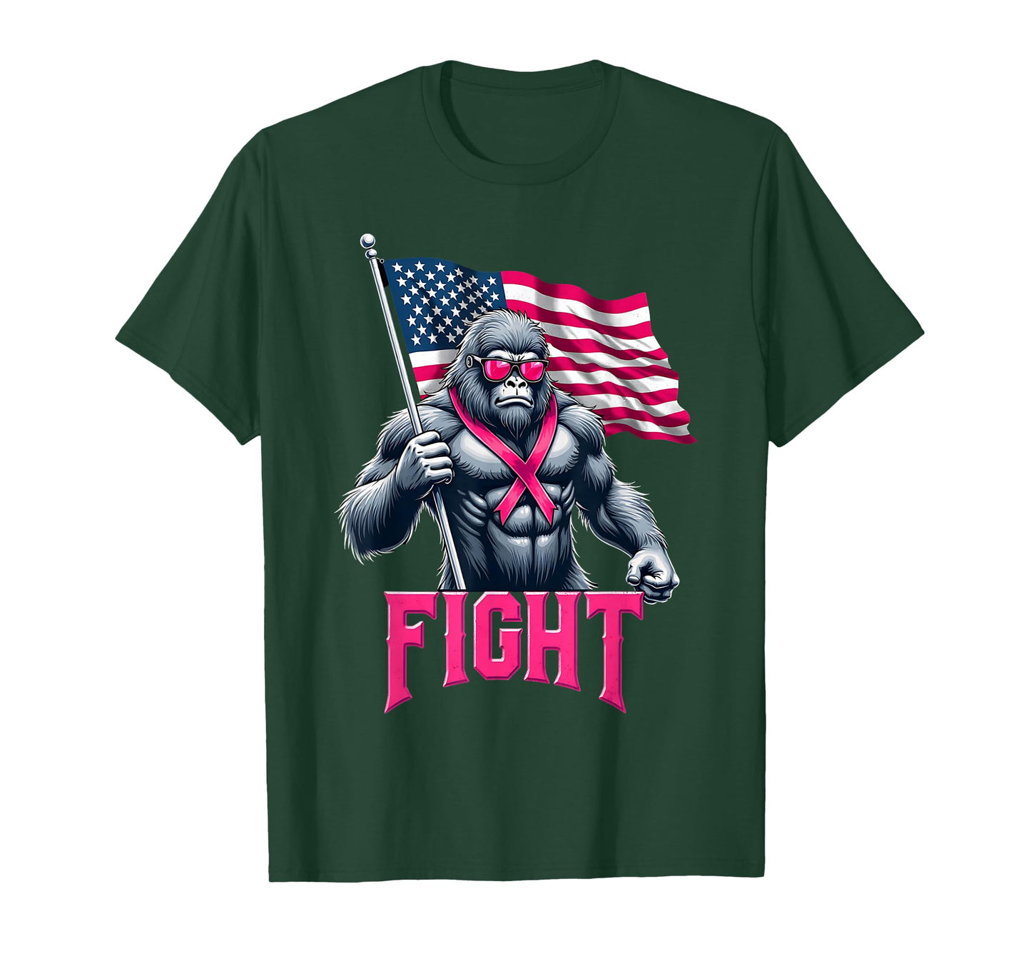 Bigfoot Sasquatch Fight Breast Cancer Awareness Pink Ribbon T-Shirt