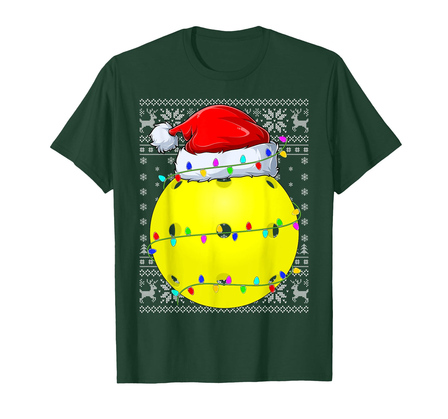 Ugly Sweater Sports Player Santa Hat Pickleball Christmas T-Shirt