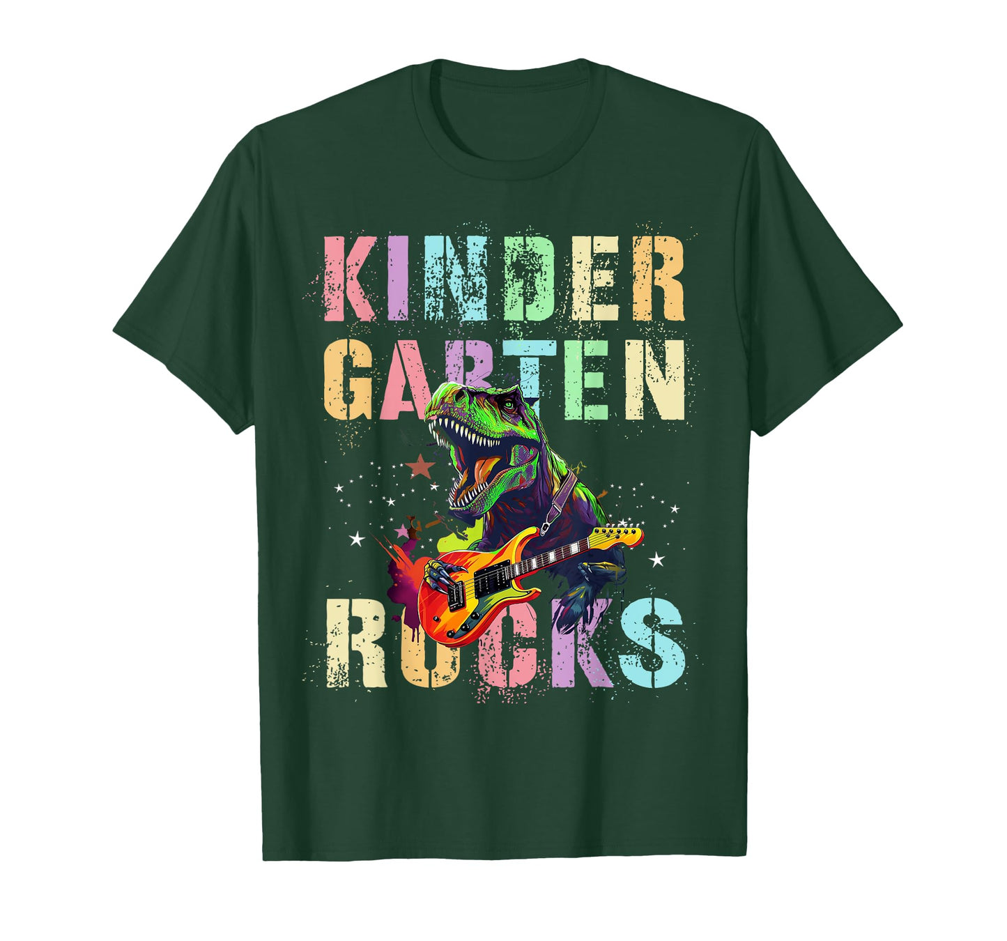 Kids KINDERGARTEN ROCKS Teacher Squad Rockstar Kinder T-Rex T-Shirt