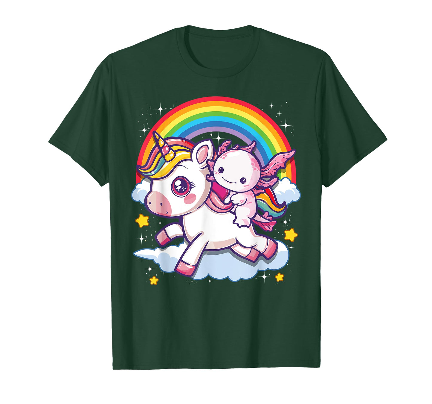Axolotl Shirts For Girls Women Cute Axolotl Riding Unicorn T-Shirt
