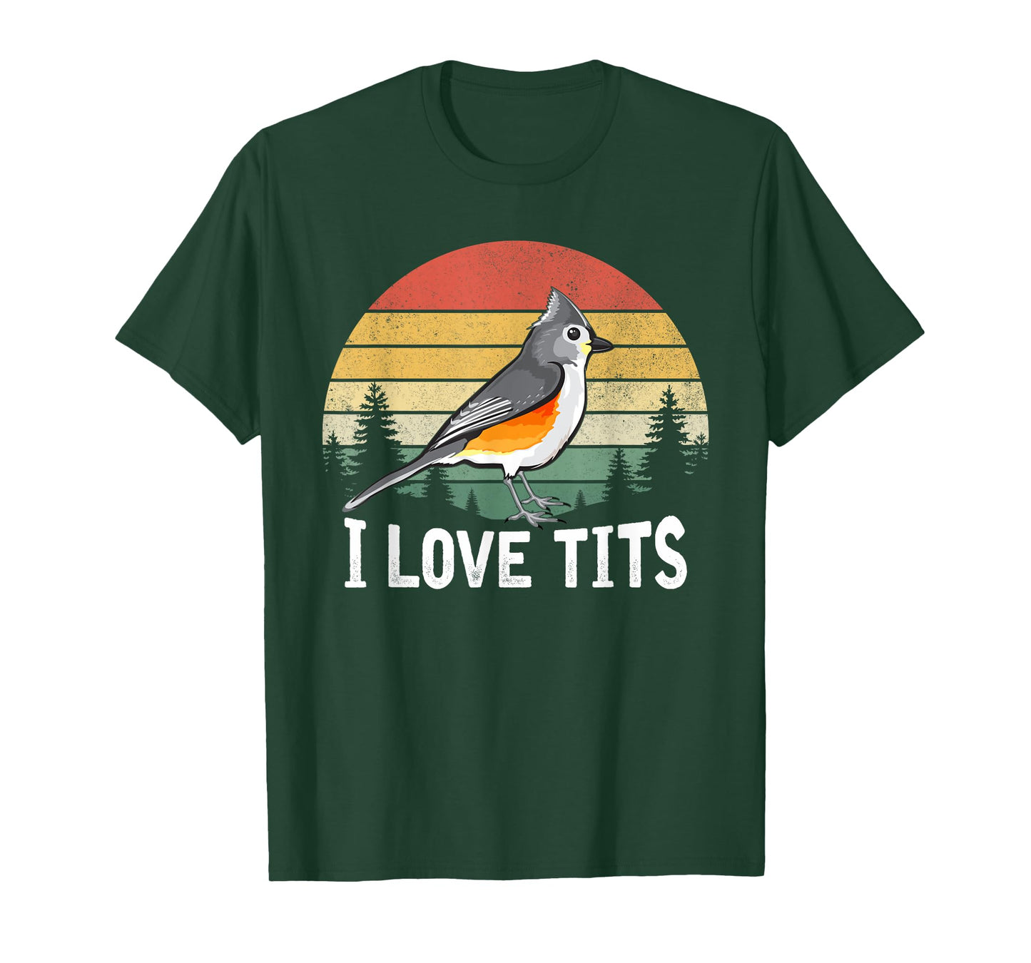 Retro Tufted Titmouse Bird Sunset Gift Funny T-Shirt