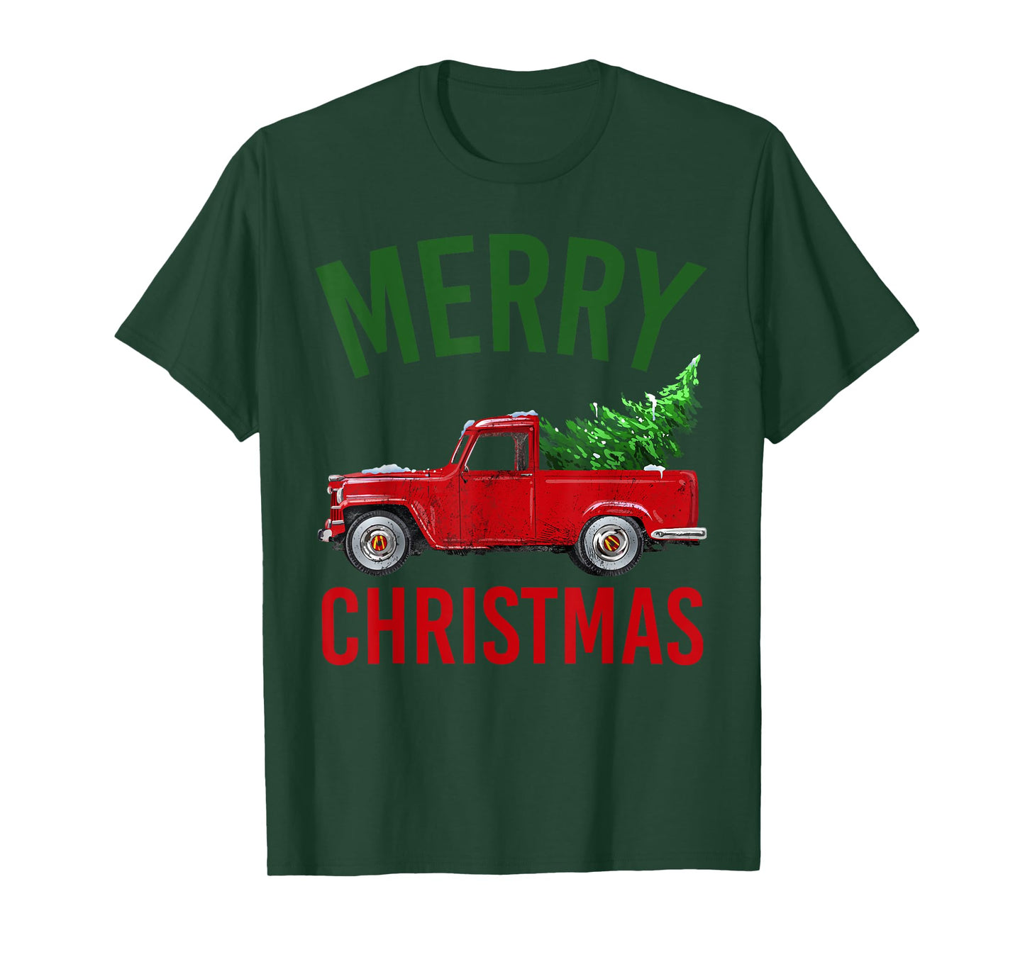 Red Vintage Wagon Tree Vacation Gift Red Truck Christmas T-Shirt