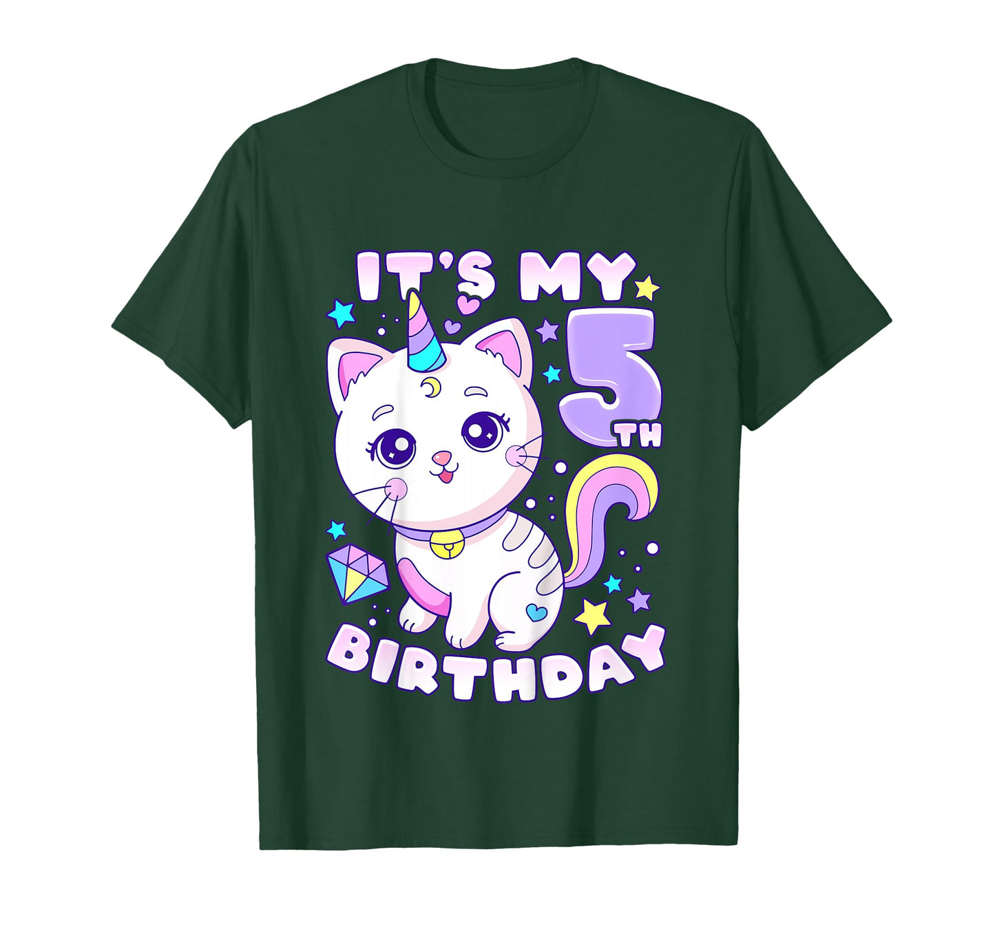 Birthday girl 5 years old, cat, unicorn, 5th birthday T-Shirt