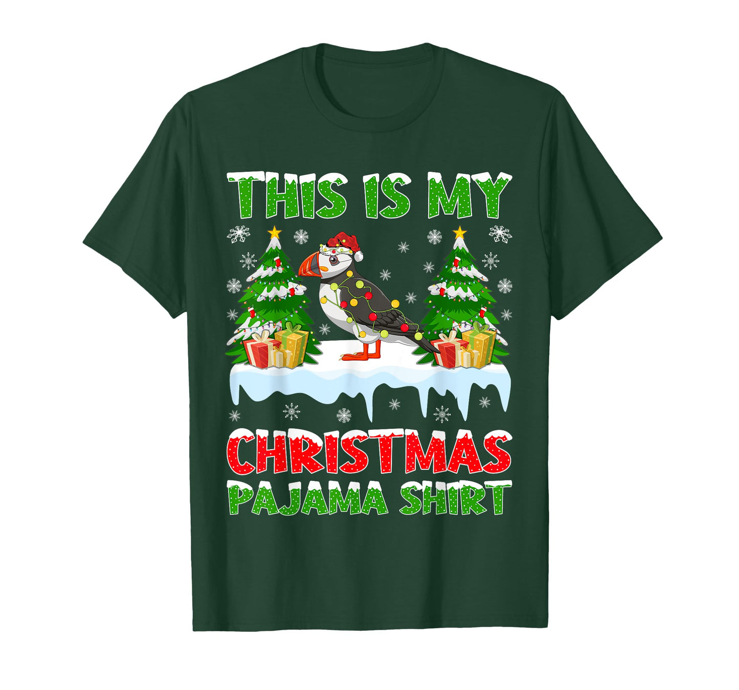 Funny This Is My Christmas Pajama Shirt Puffin Christmas T-Shirt