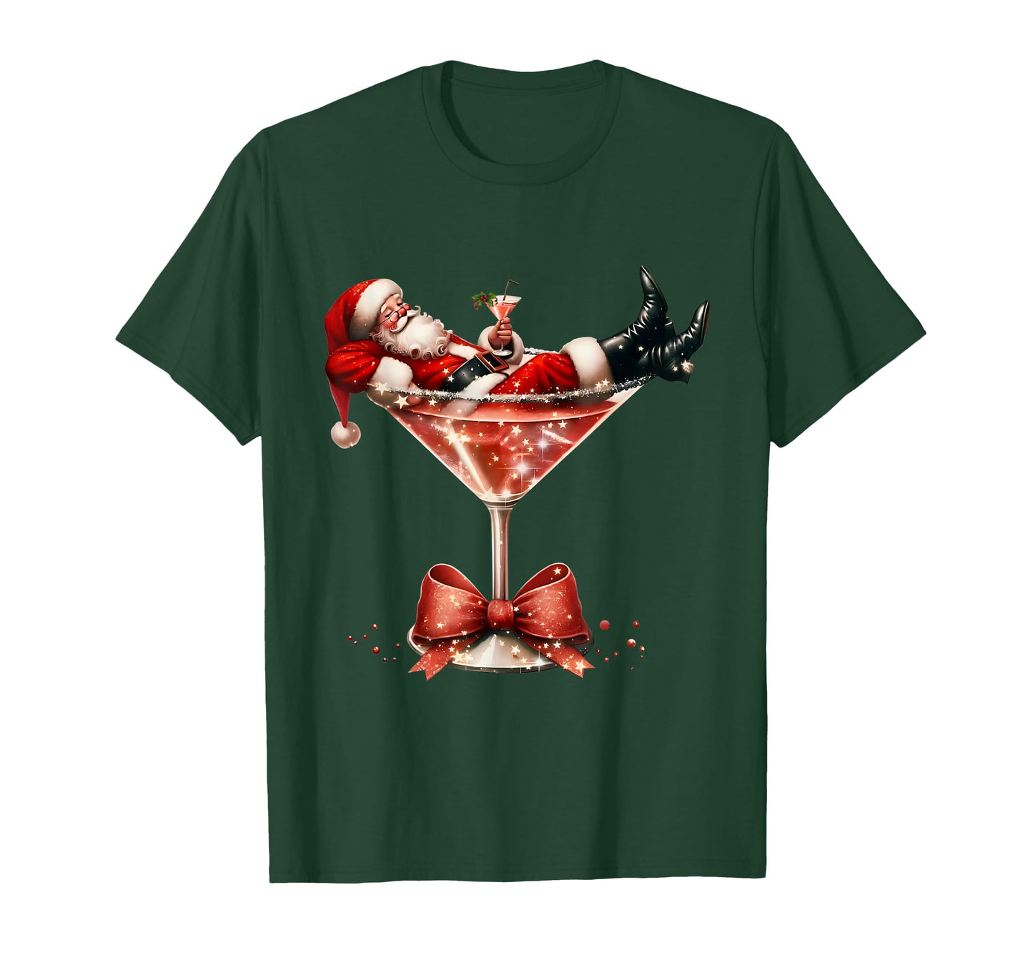 Santa's Hot Mess Christmas Martini Xmas T-Shirt
