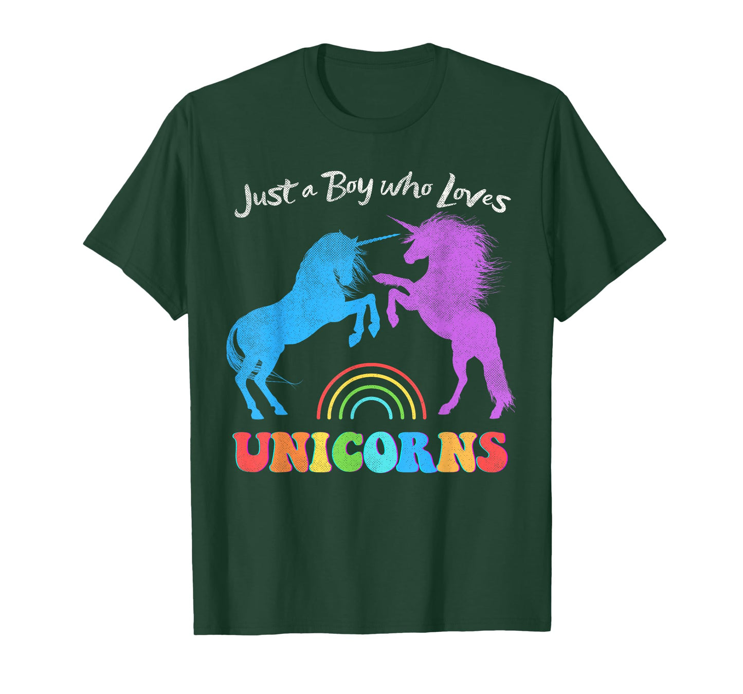 Funny Just a Boy who Loves Unicorns Retro Rainbow Distressed T-Shirt