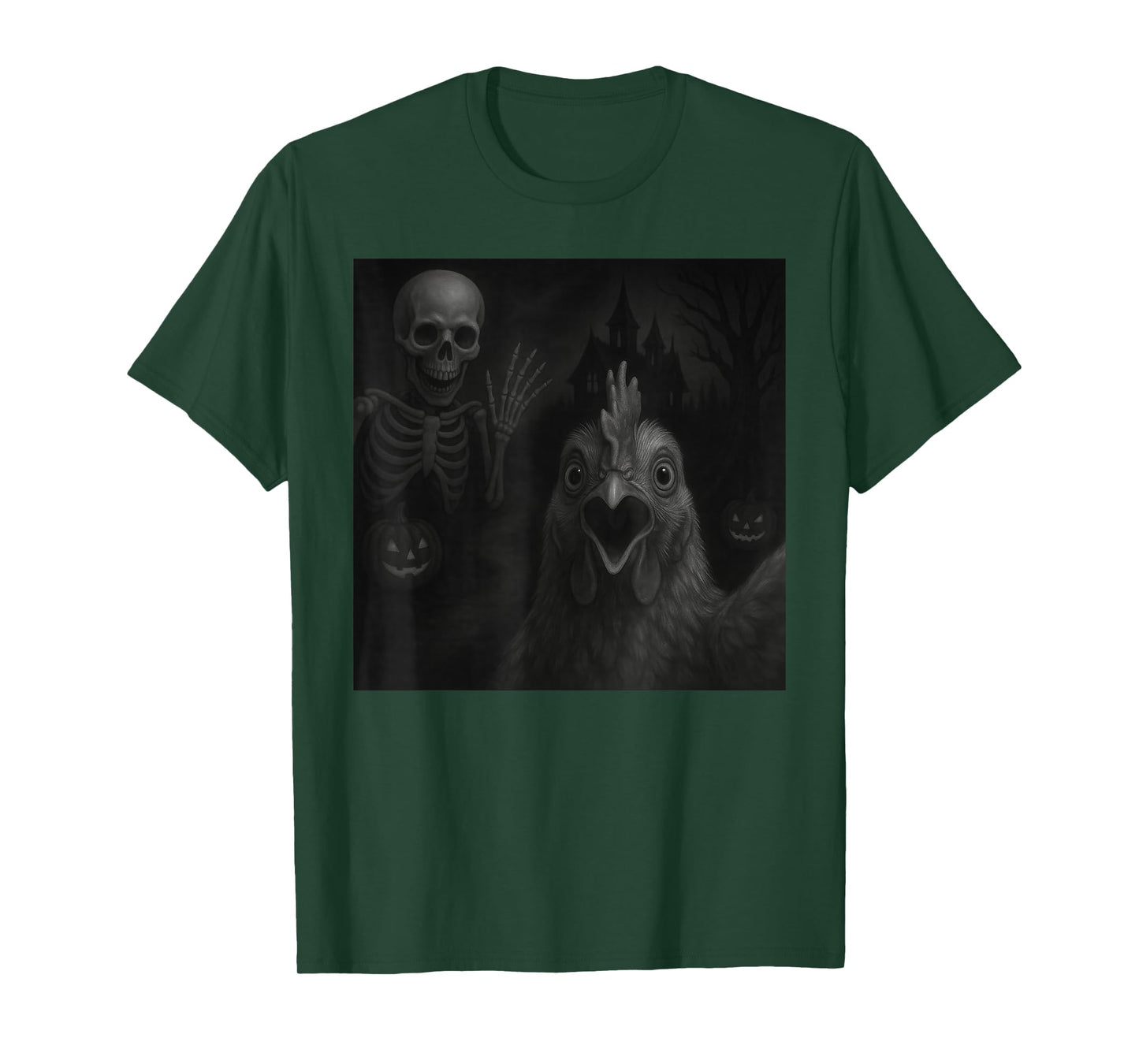 Chicken Selfie with Skeleton Halloween Funny T-Shirt