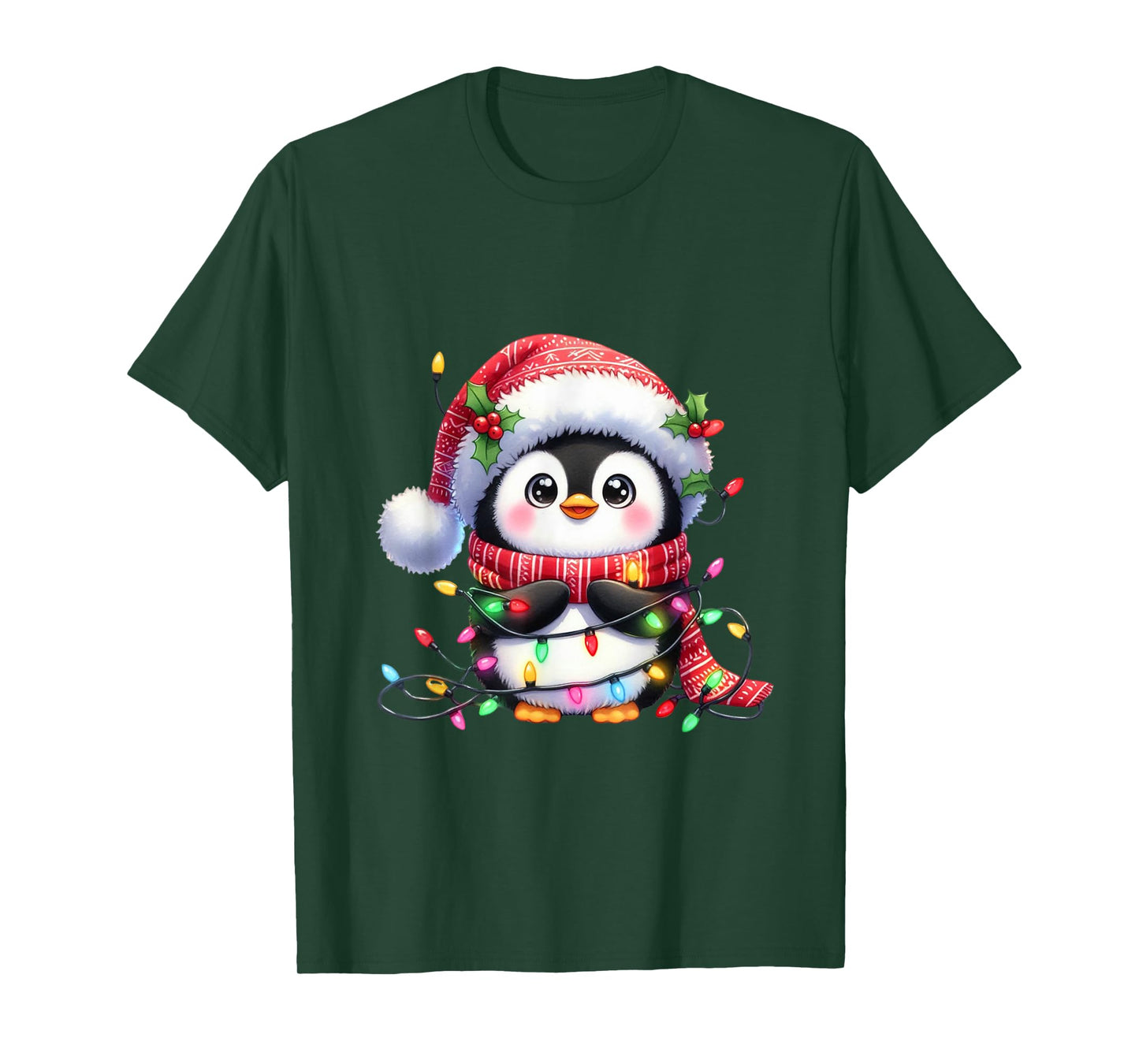 Penguin Christmas Lights Santa Hat Xmas Penguin Lover T-Shirt