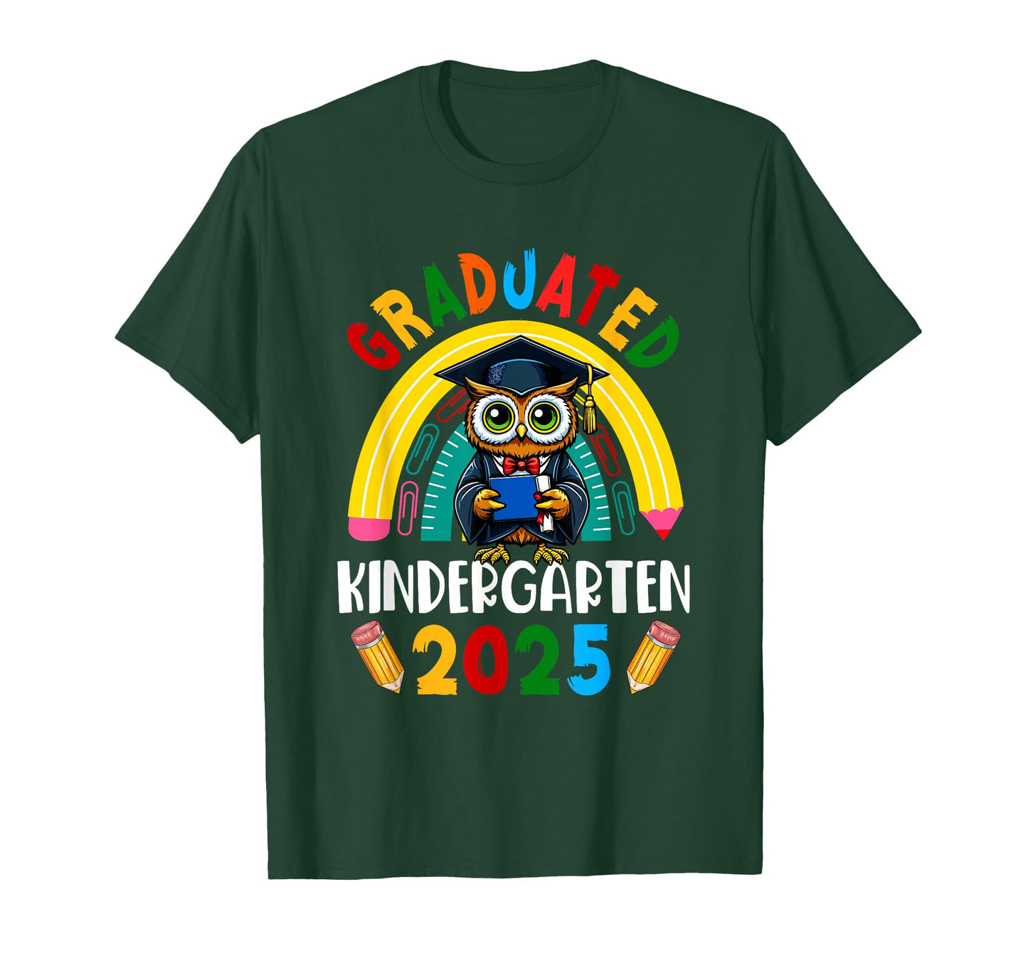 Graduated Kindergarten 2025 Owl Rainbow Students Teachers T-Shirt
