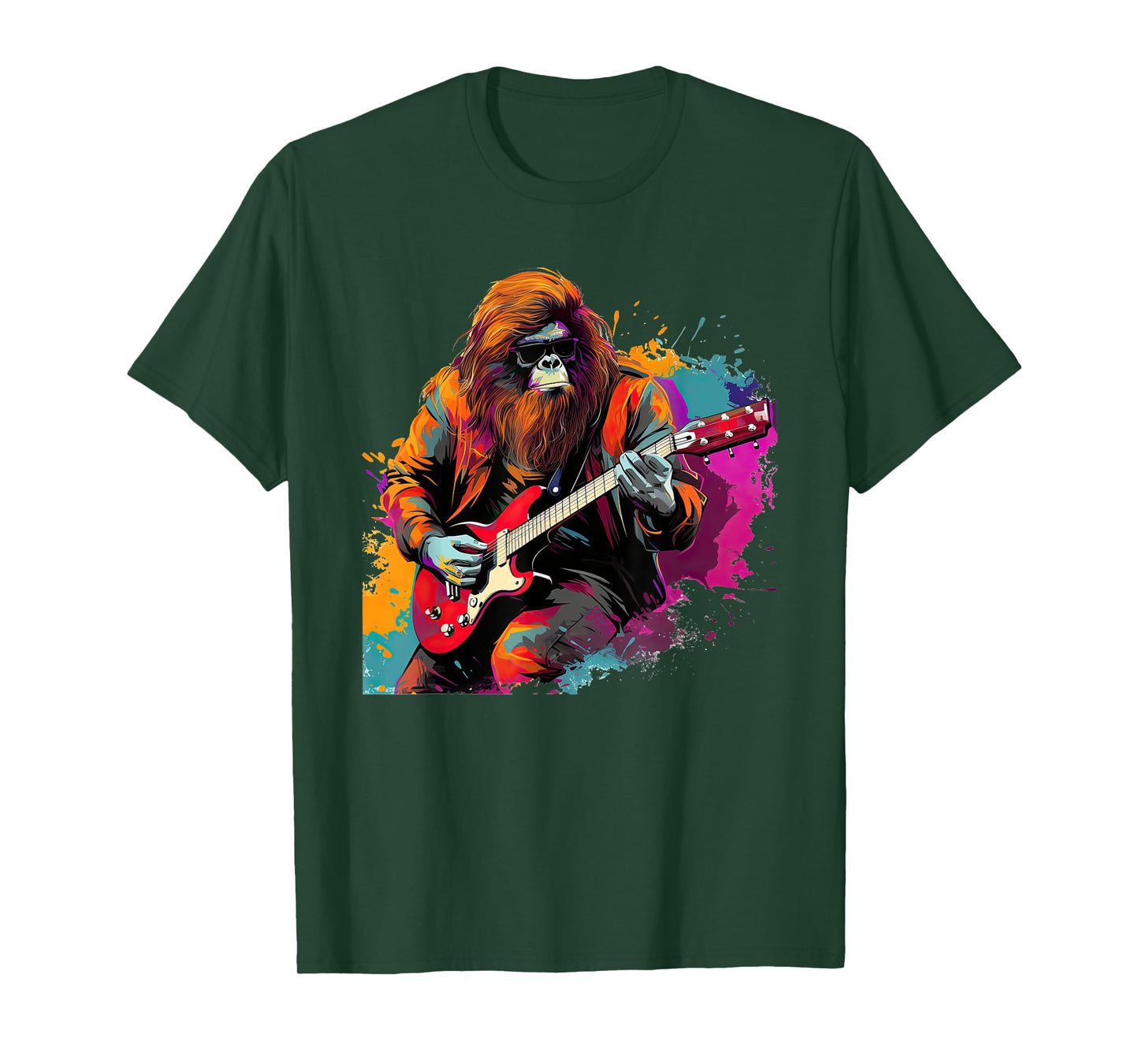 Bigfoot Guitarist Sasquatch Musician Colorful Rock Star T-Shirt