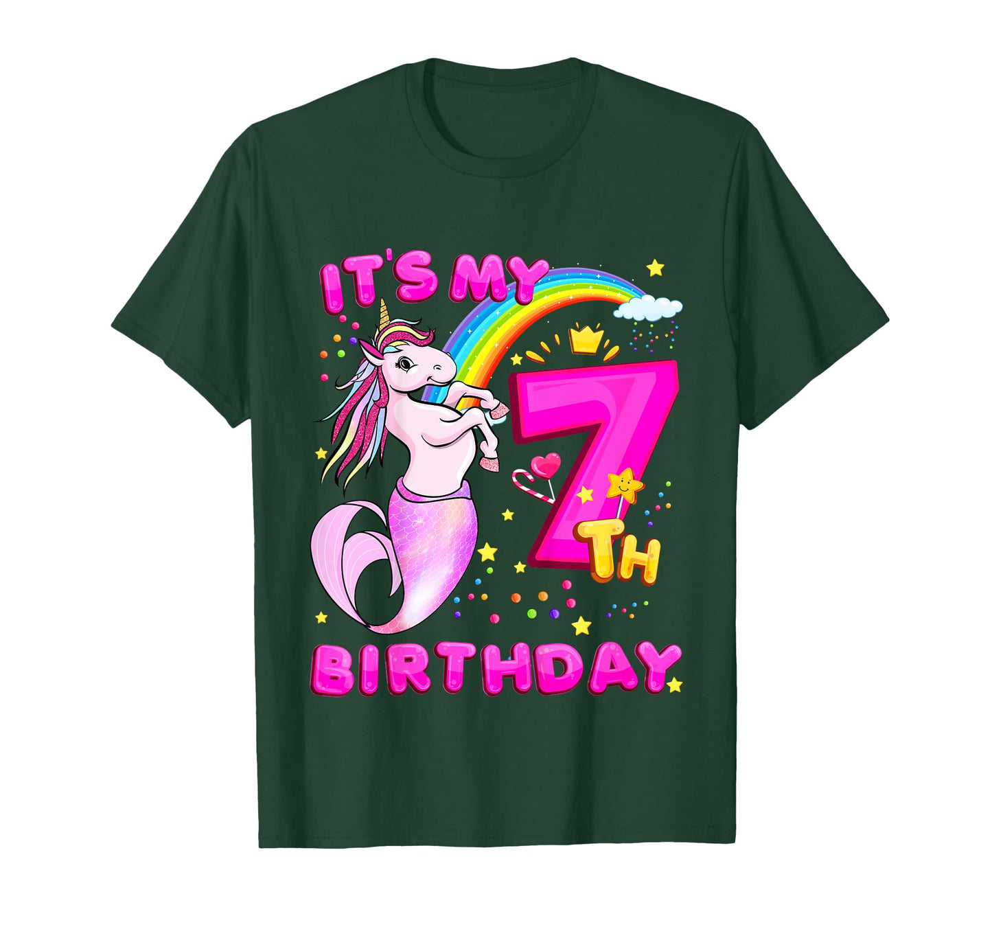 7th Birthday Unicorn Mermaid Girls 7 Years Old Mermicorn T-Shirt