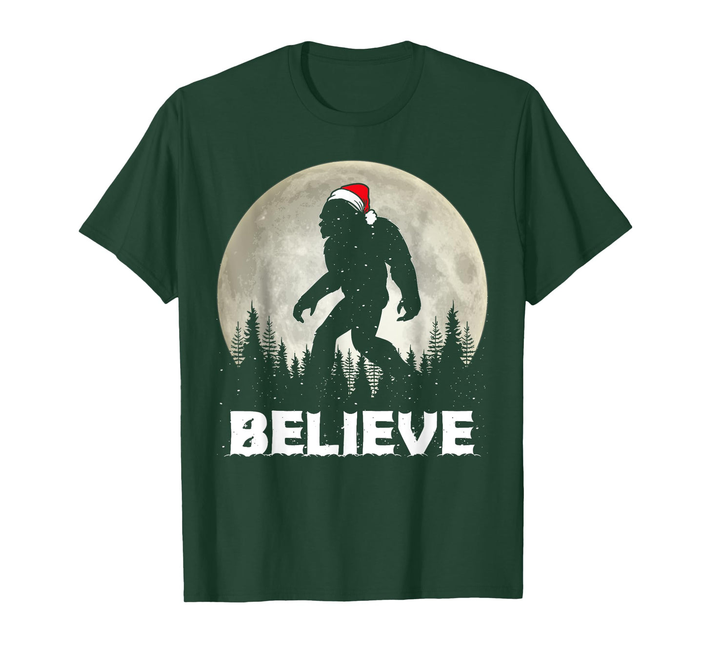 Santa Hat Bigfoot Believe Christmas Lights Rock Sasquatch T-Shirt