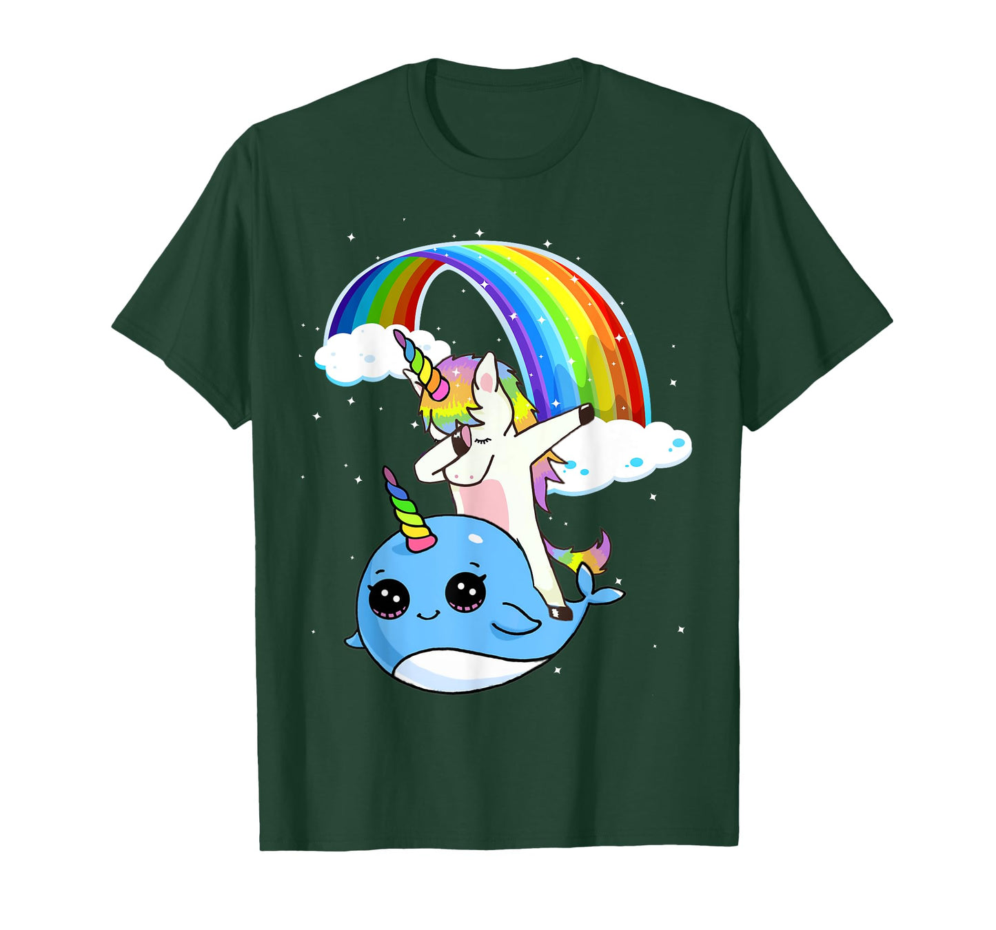 Dabbing Unicorn With Narwhal and Rainbow Cute T-Shirt