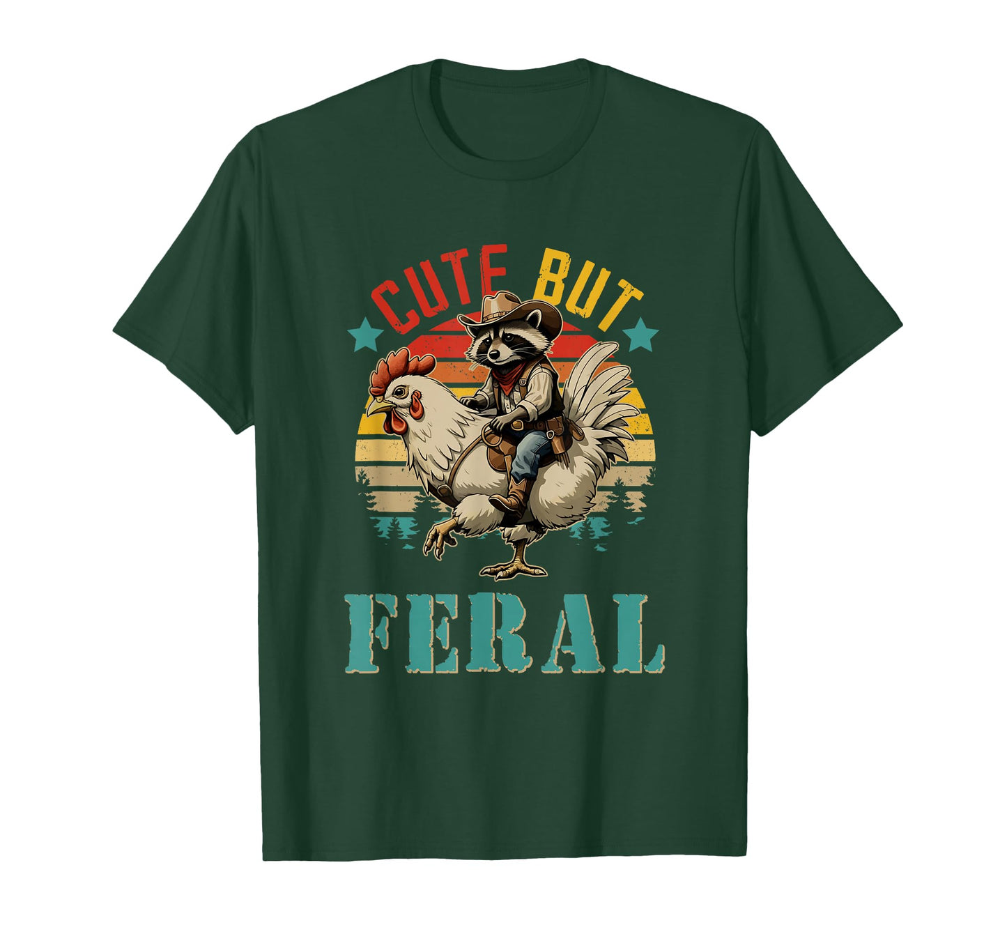 Vintage Cute But Feral Funny Raccoon Riding Chicken Farmer T-Shirt