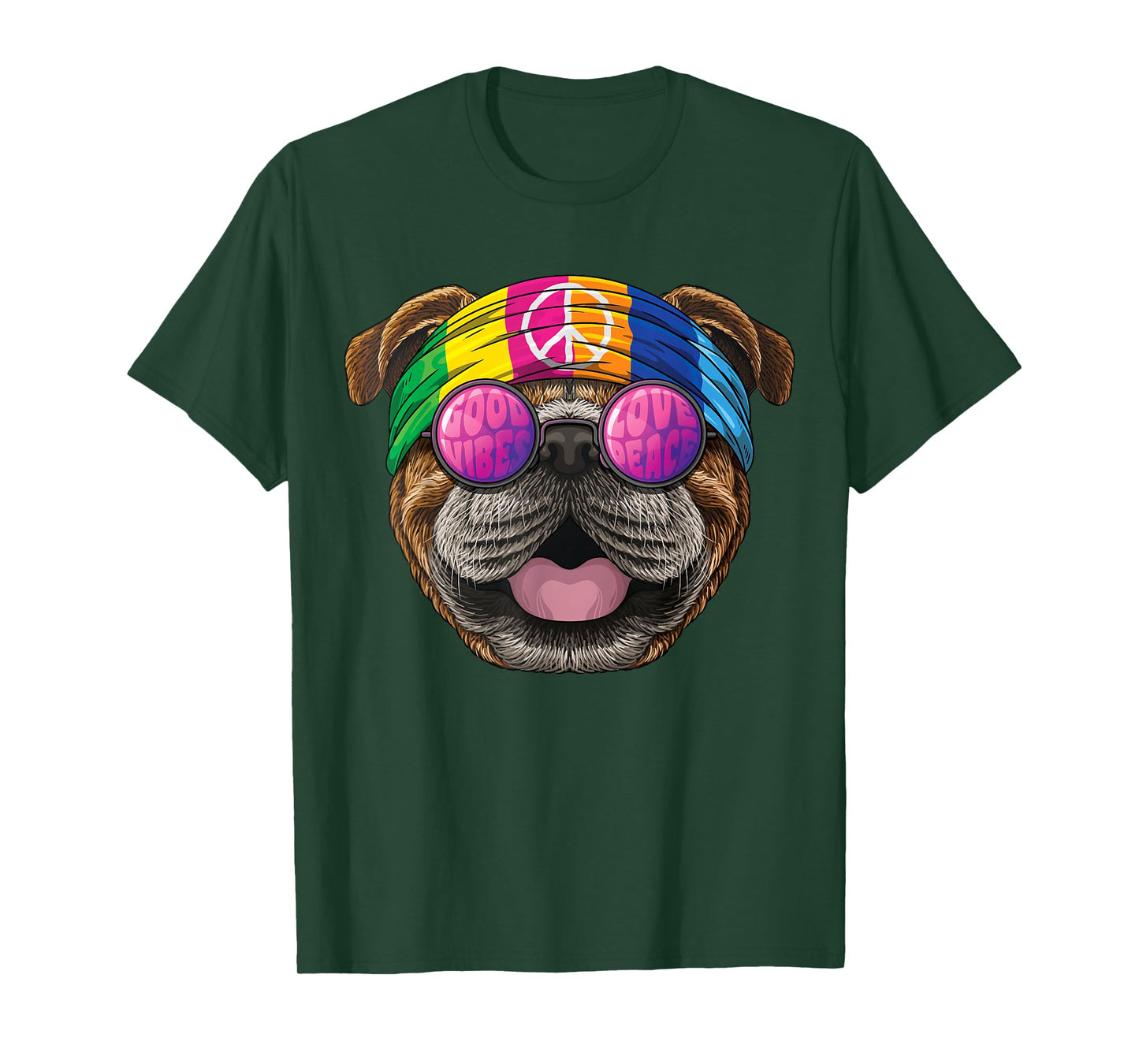Hippie Bulldog Love Peace Sign 70s Hippie T-Shirt