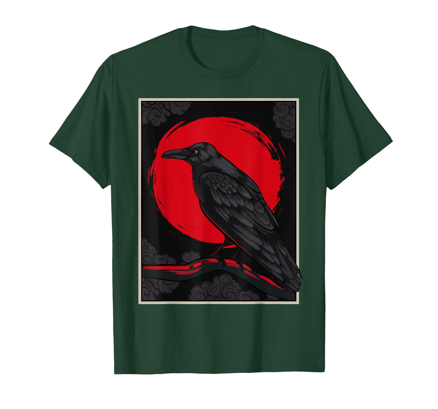 Black Raven Moon Nordic Red Crow Lover Design Japanese T-Shirt