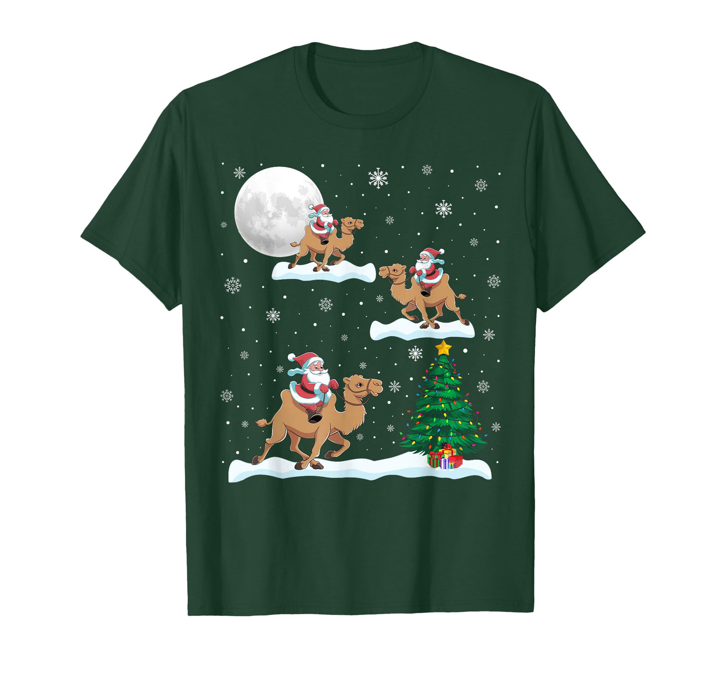 Funny Xmas Lighting Tree Santa Riding Camel Christmas T-Shirt