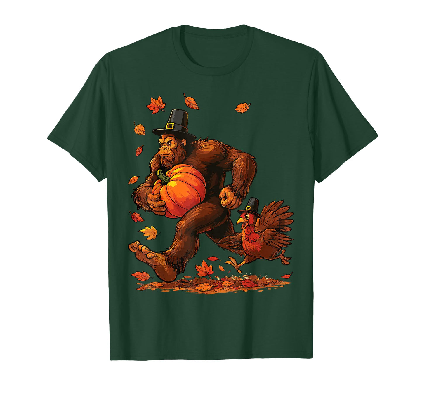 Funny Bigfoot Pilgrim Turkey Pumpkin Thanksgiving Shirt T-Shirt