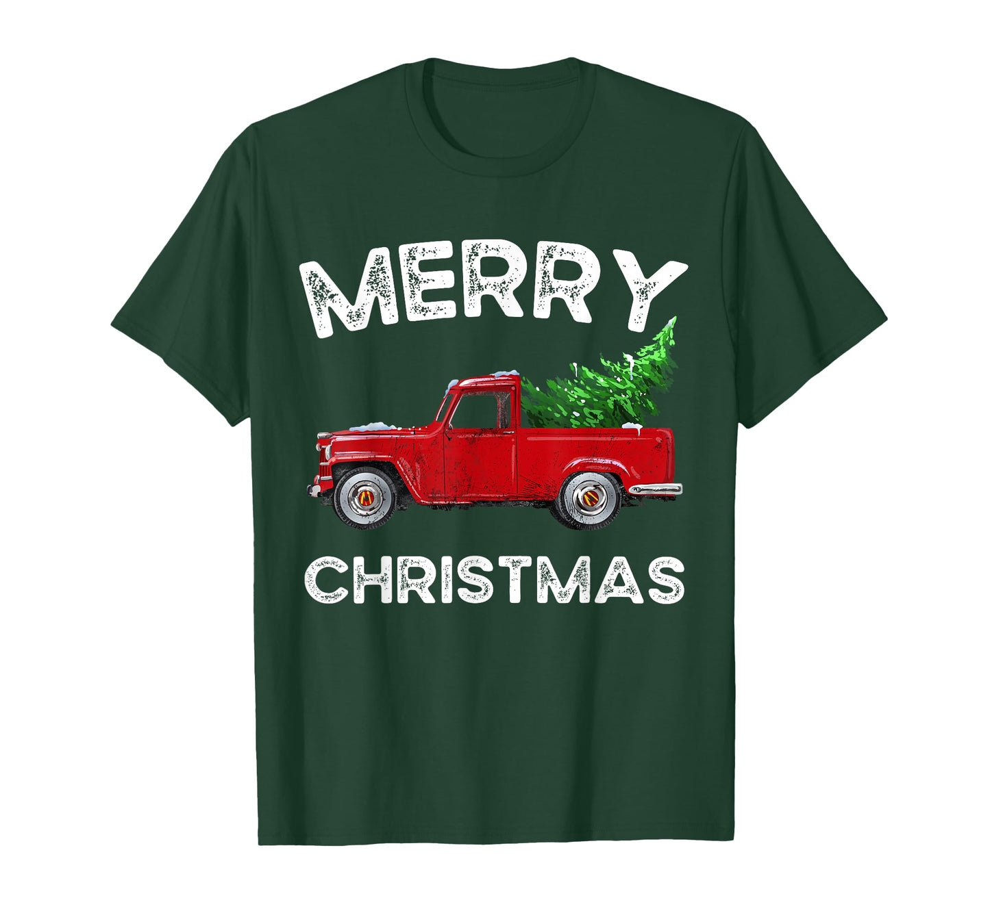 Red Vintage Wagon Tree Vacation Gift Red Truck Christmas T-Shirt