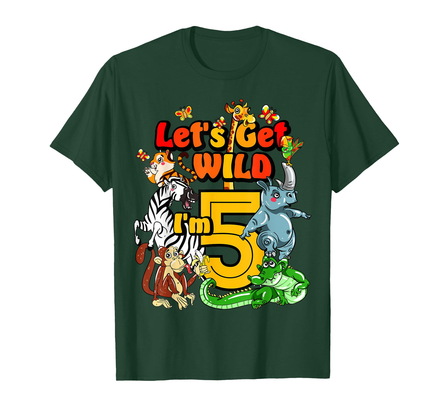 Kids 5 Year Old Zoo Birthday Shirt Safari Jungle Animal 5th T-Shirt