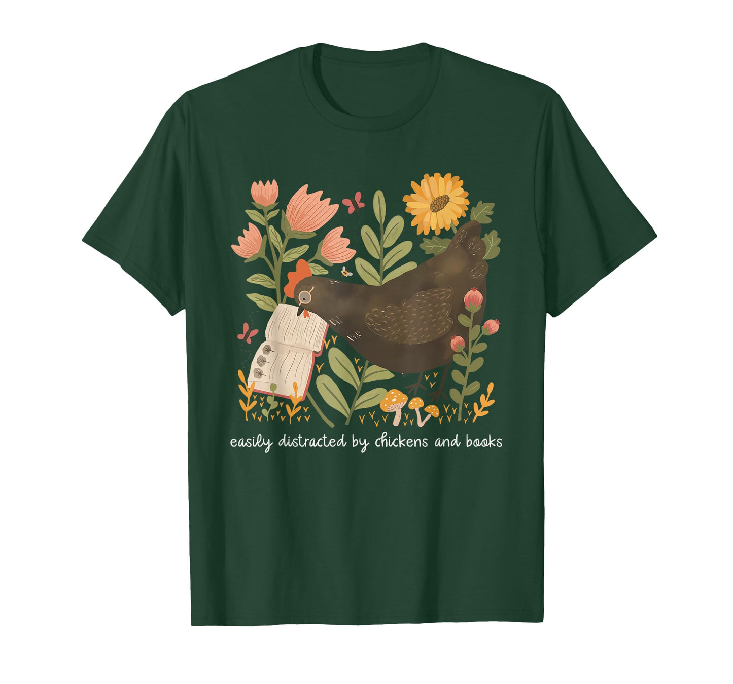 Easily Distracted By Chickens And Books Chicken Book Lover T-Shirt