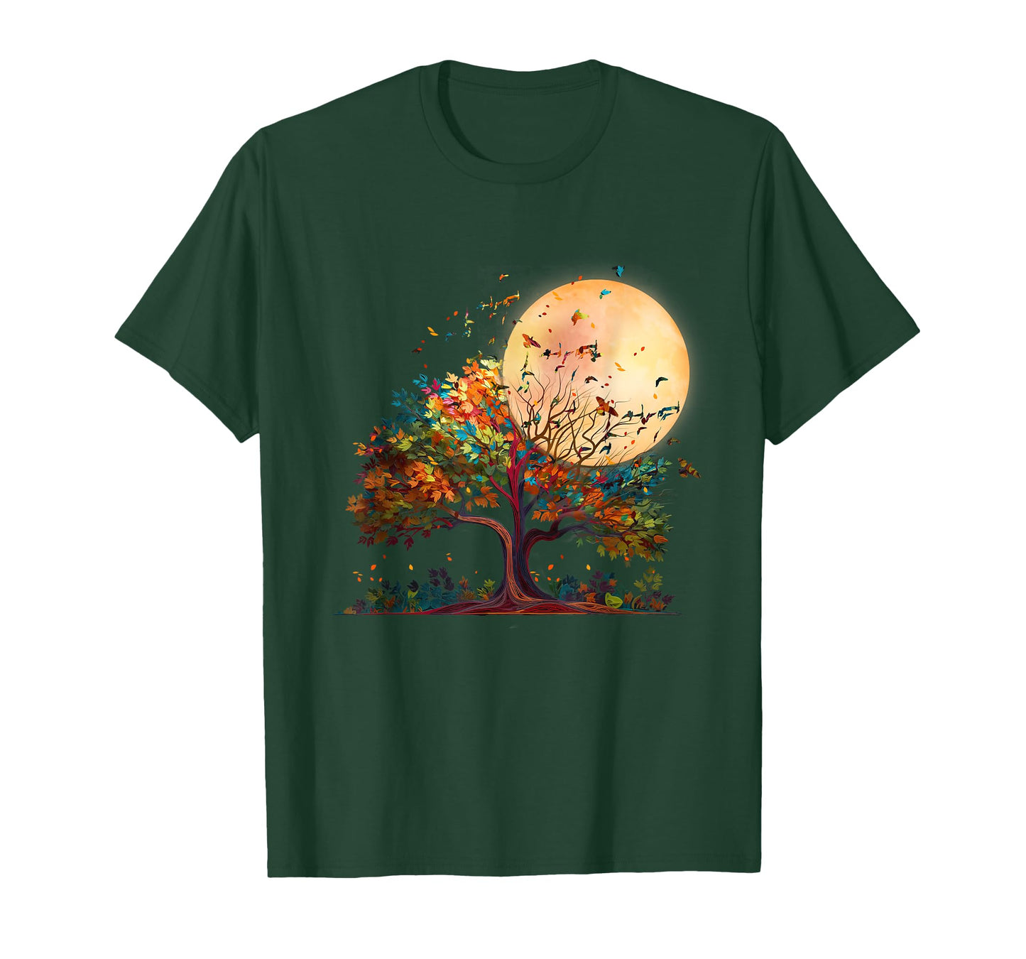 Full Moon Flock Of Birds Tree Outdoor Wildlife Nature Forest T-Shirt