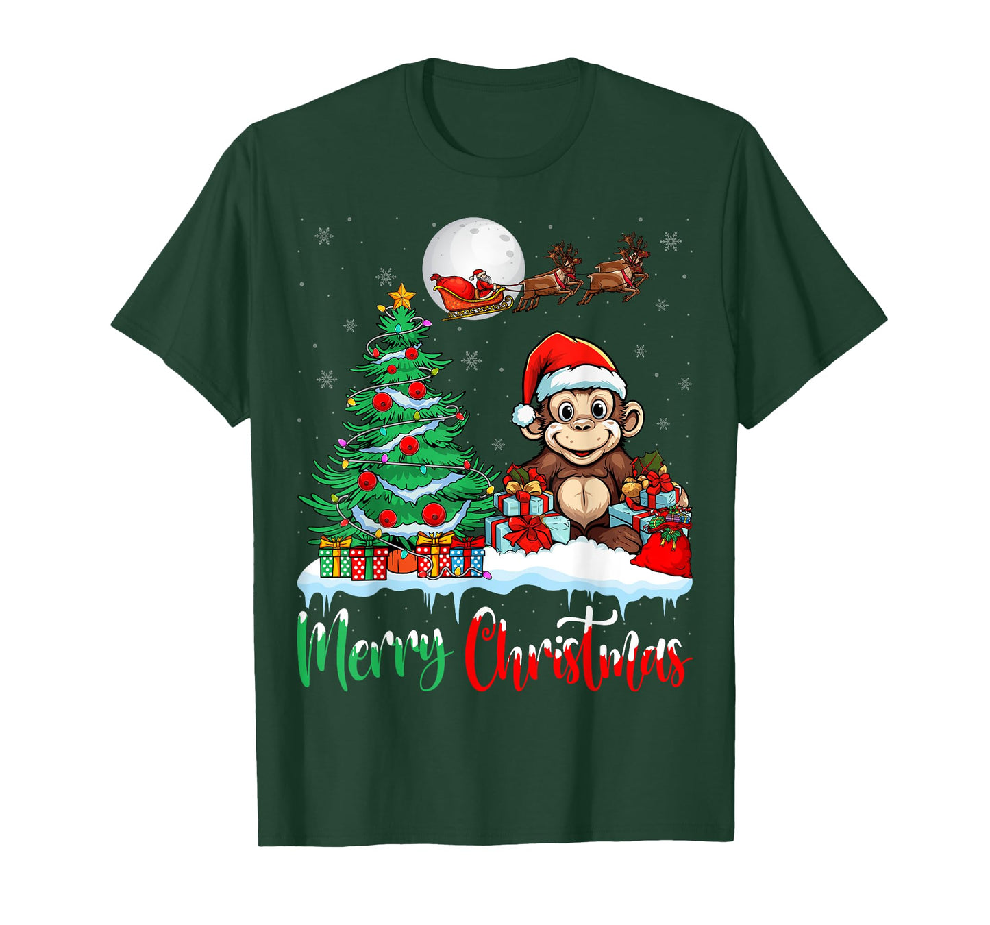 Monkey Santa Hat Xmas Lights Merry Christmas Monkey T-Shirt