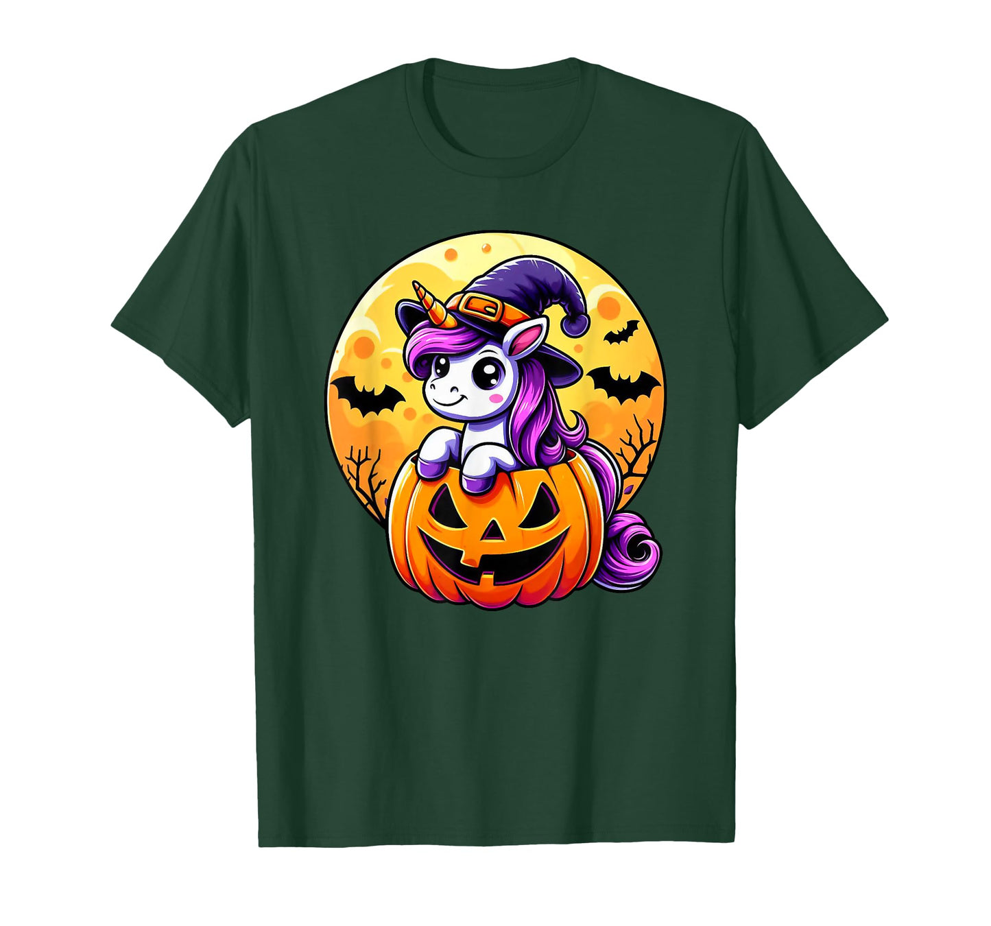 Halloween Cute Unicorn Witch Hat Pumpkin Funny For Kid Girl T-Shirt