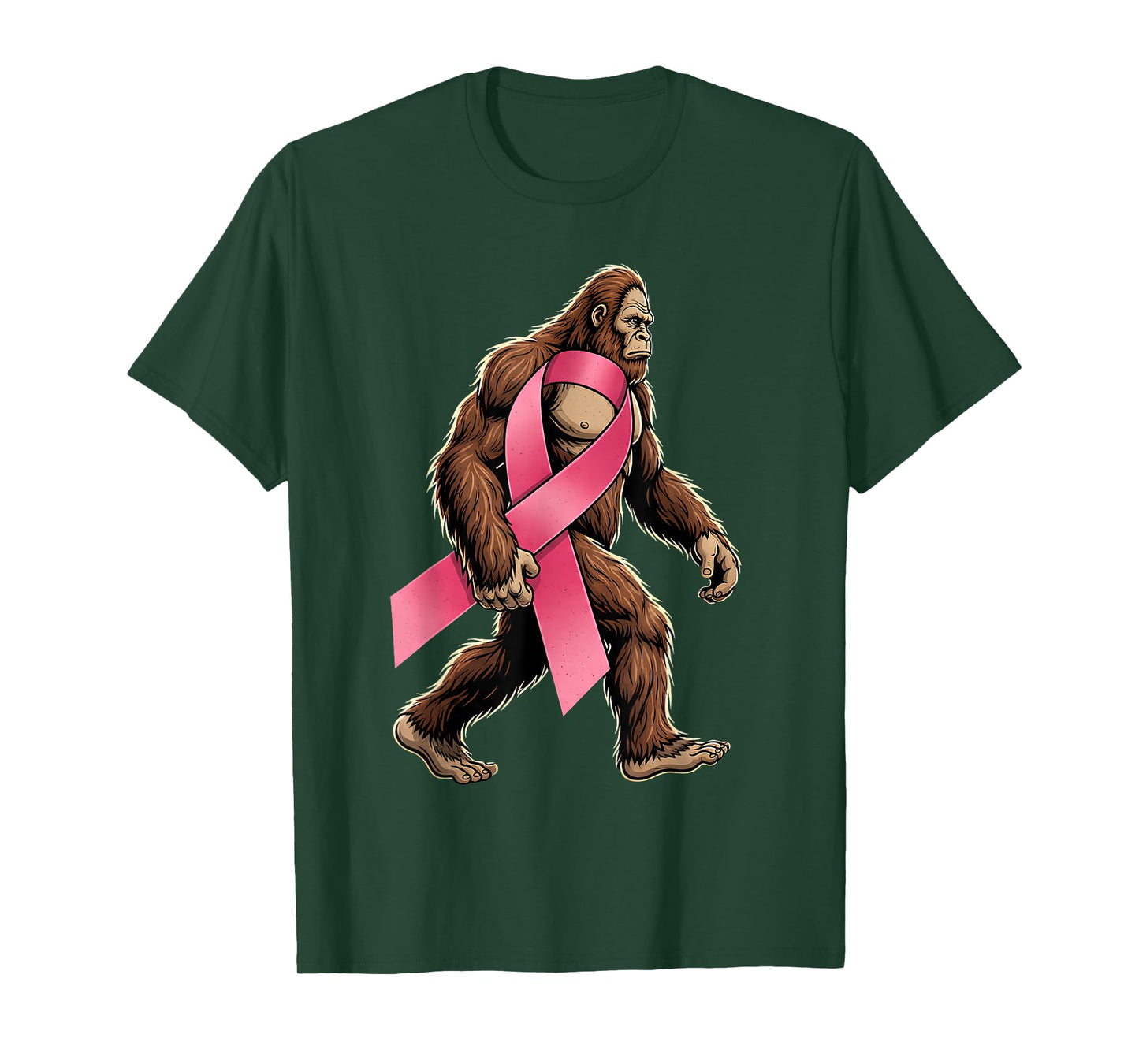 Bigfoot Sasquatch Breast Cancer Pink Ribbon Support Men Boy T-Shirt