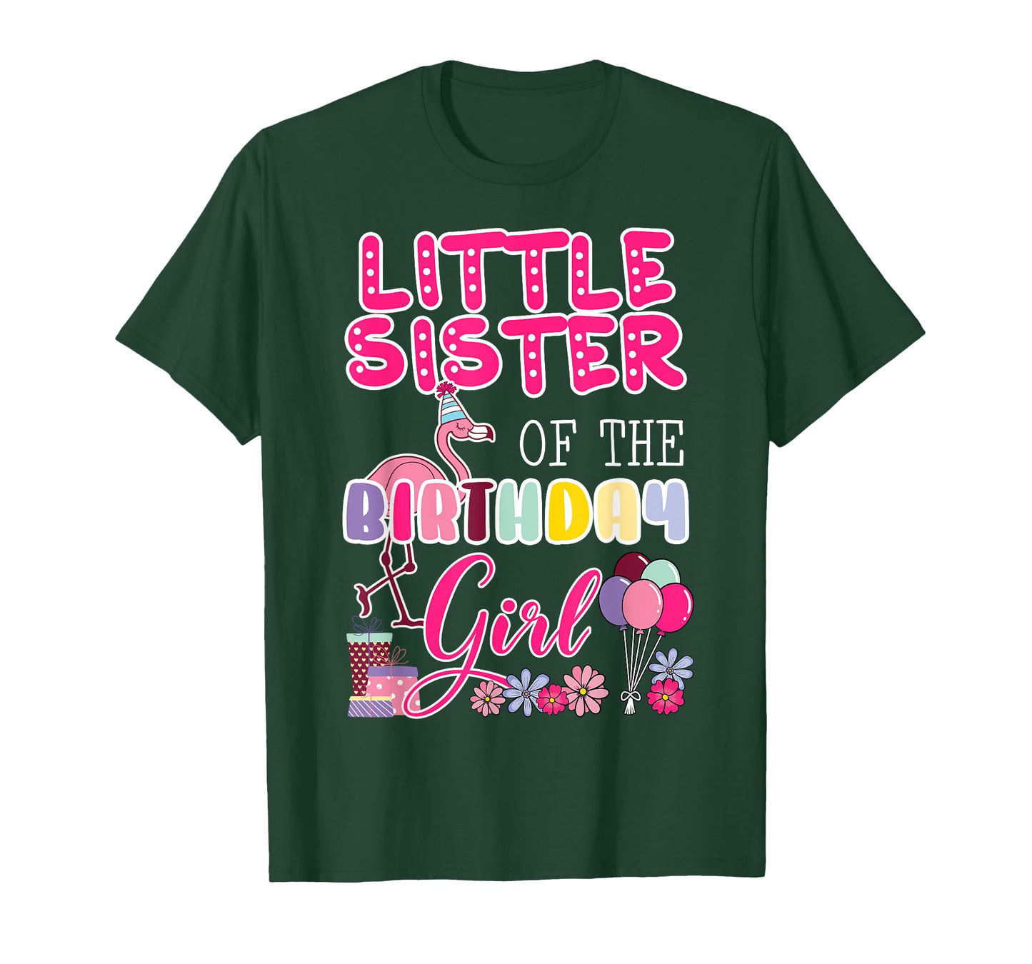 Little Sister Of The Birthday Girl Flamingo Theme Party T-Shirt