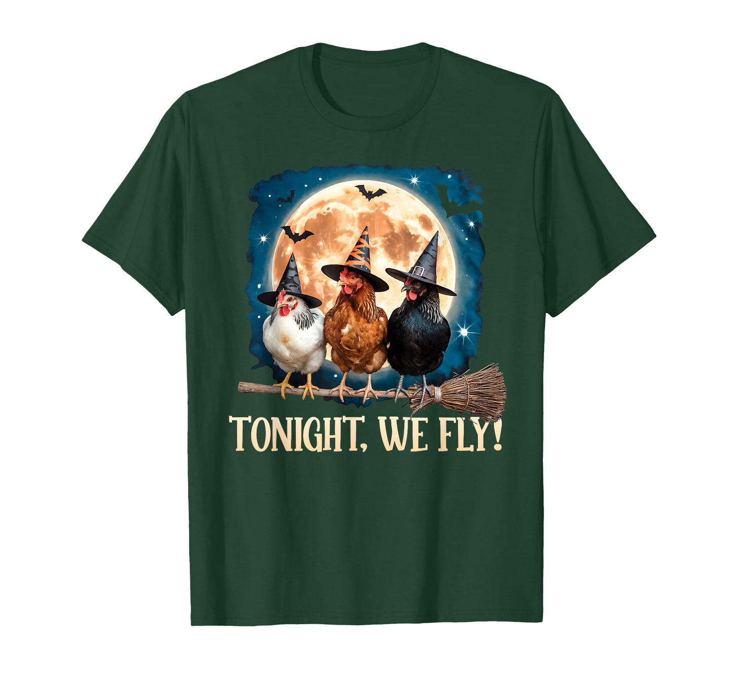 Tonight We Fly Moon Bat Funny Spooky Chicken Witch Halloween T-Shirt