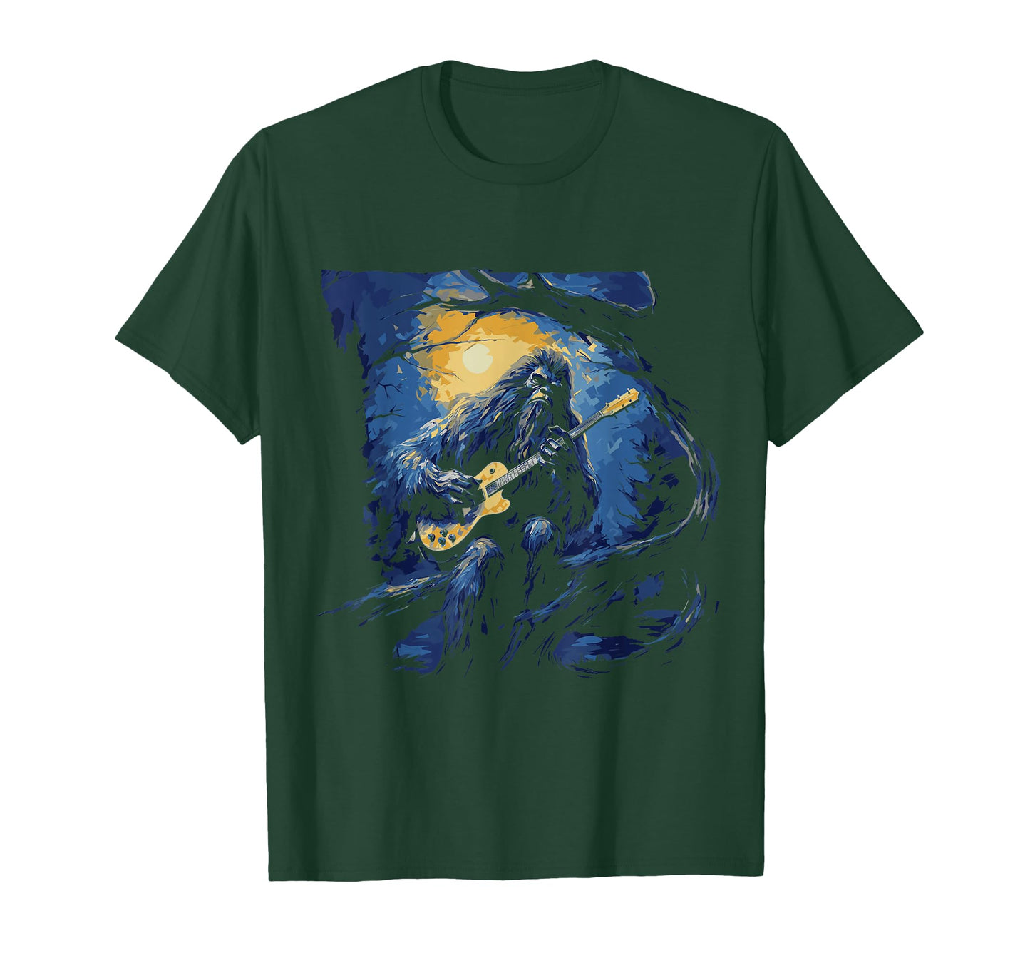 Bigfoot Playing a Guitar Starry Night Funny Sasquatch Rocker T-Shirt