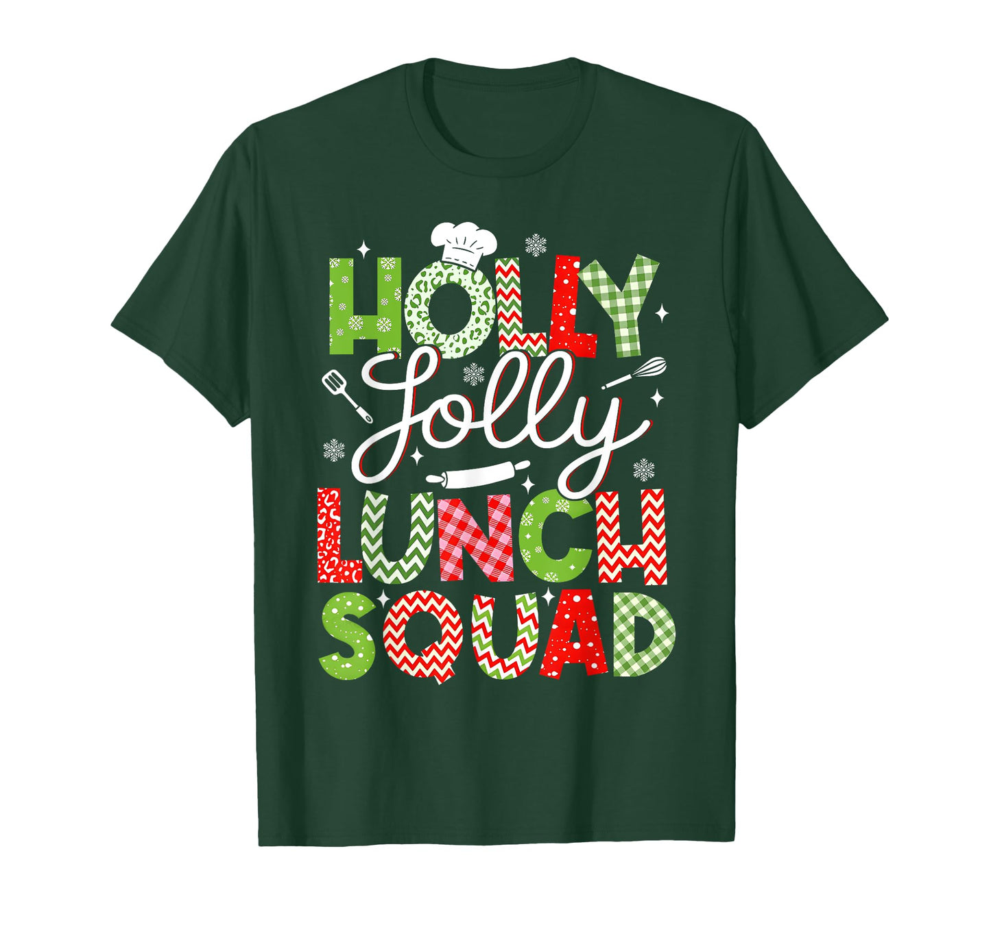 Holly Retro Jolly Lunch Squad Cafeteria Lunch Lady Christmas T-Shirt