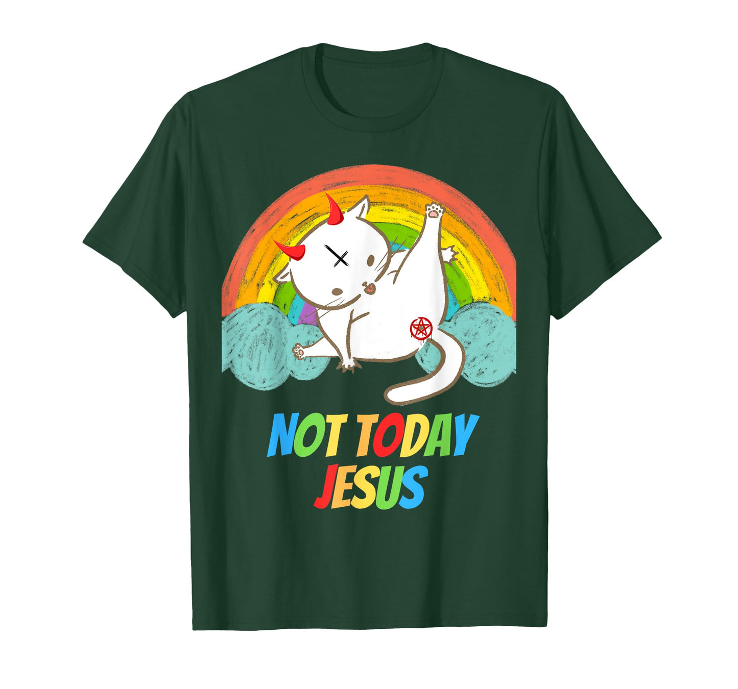 Lucifer Cat Pentagram Goat Satanist Atheist Symbol Today Not Jesus Devil Worship Funny Satanic Hail Satan Black T-Shirt