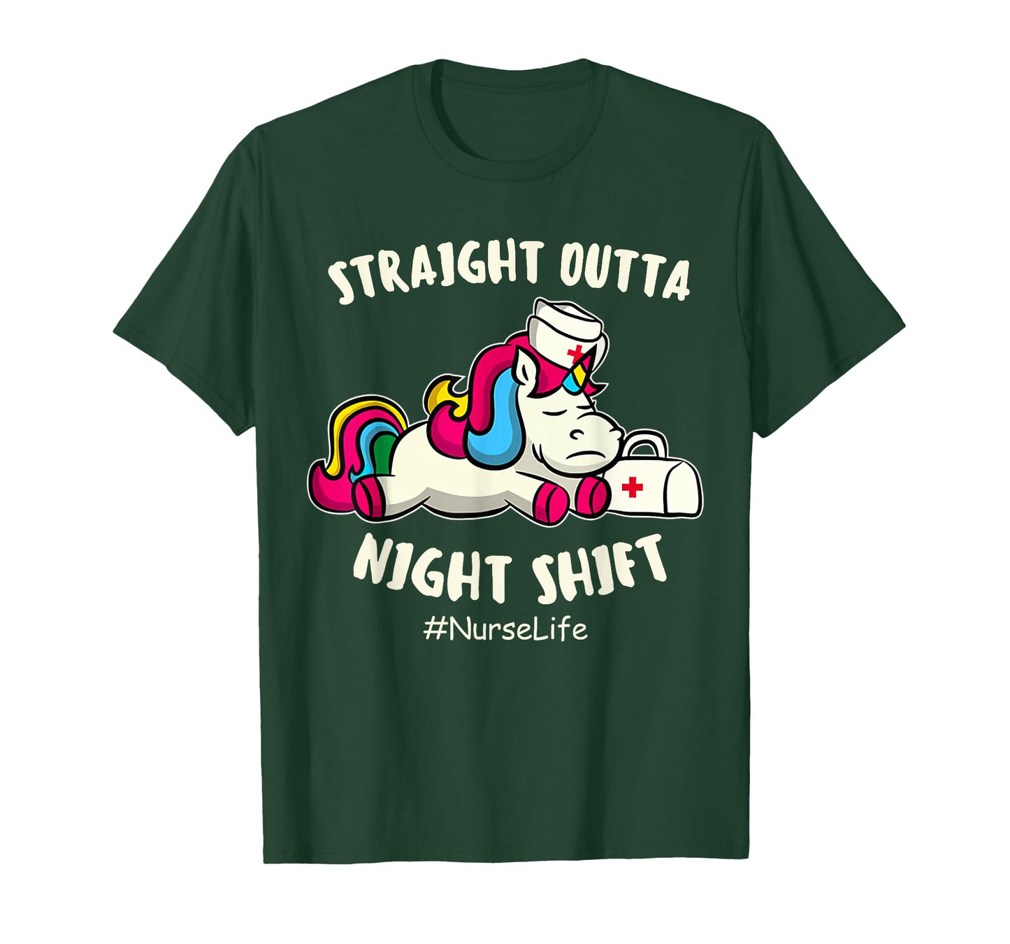 Straight Outta Night Shift Nurse Life Unicorn T-Shirt
