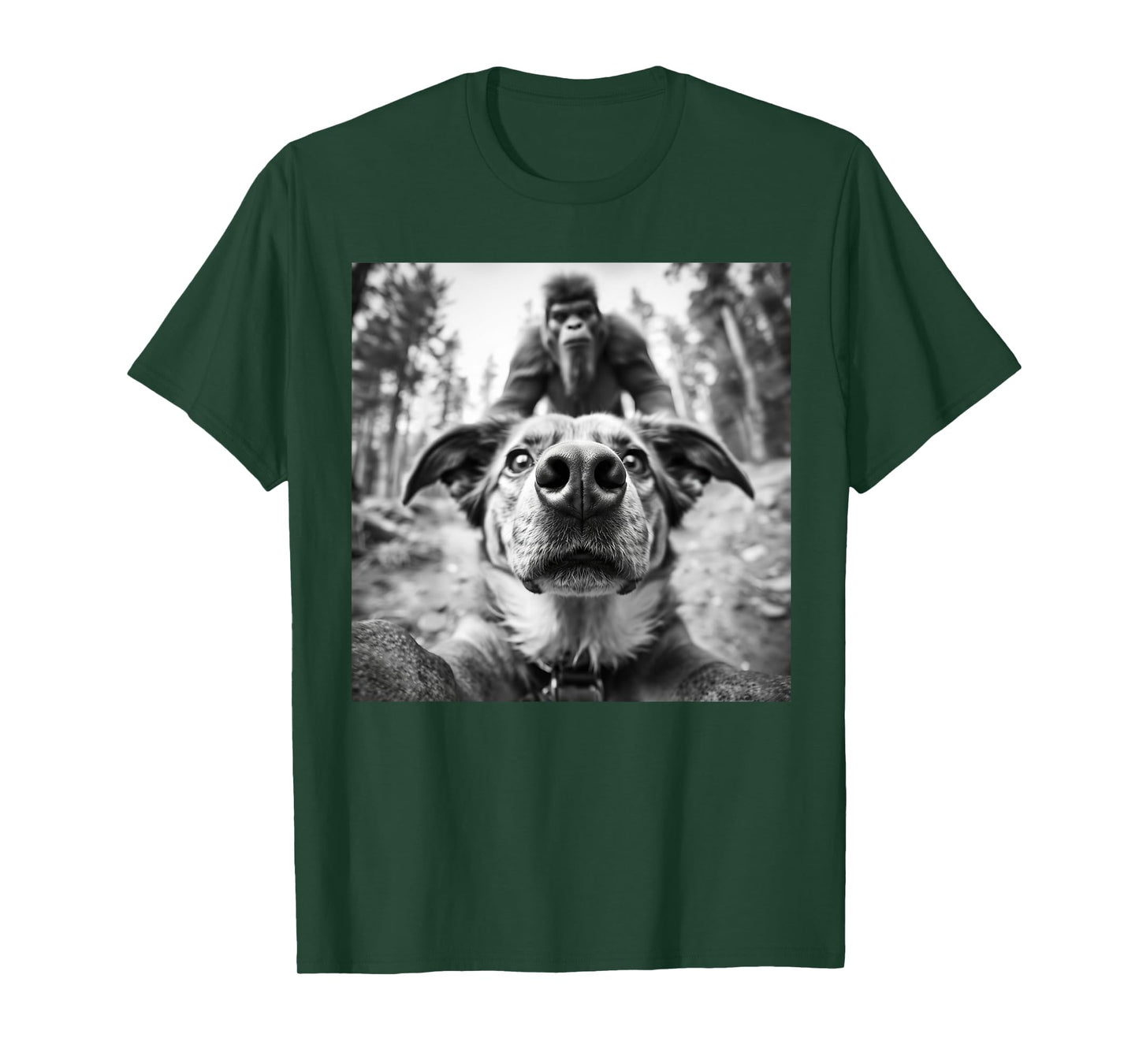 Funny Dog Selfie With Bigfoot, Dog-Sasquatch Novelty Graphic T-Shirt