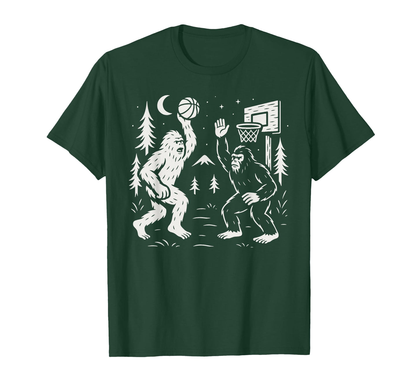 Funny Bigfoot and Yeti Playing Basketball in The Forest T-Shirt