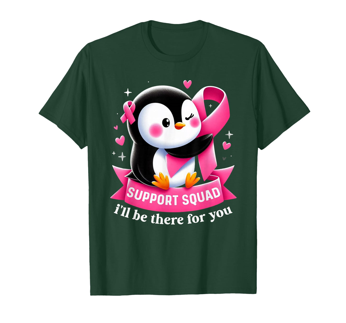Support Squad Penguin Breast Cancer Awareness Pink Ribbon T-Shirt