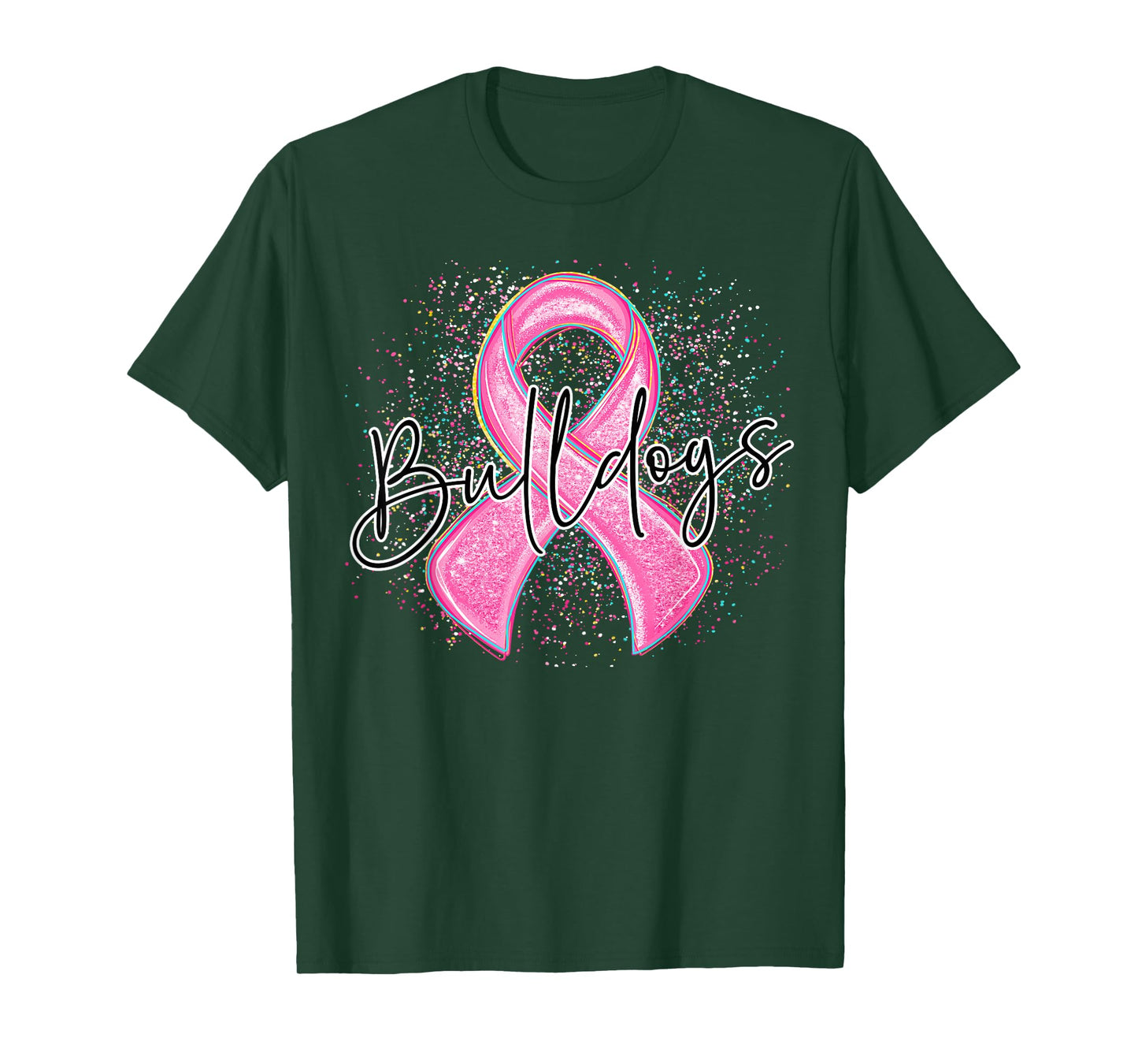 Bulldogs Pink Out Ribbon Splatter Breast Cancer Awareness T-Shirt