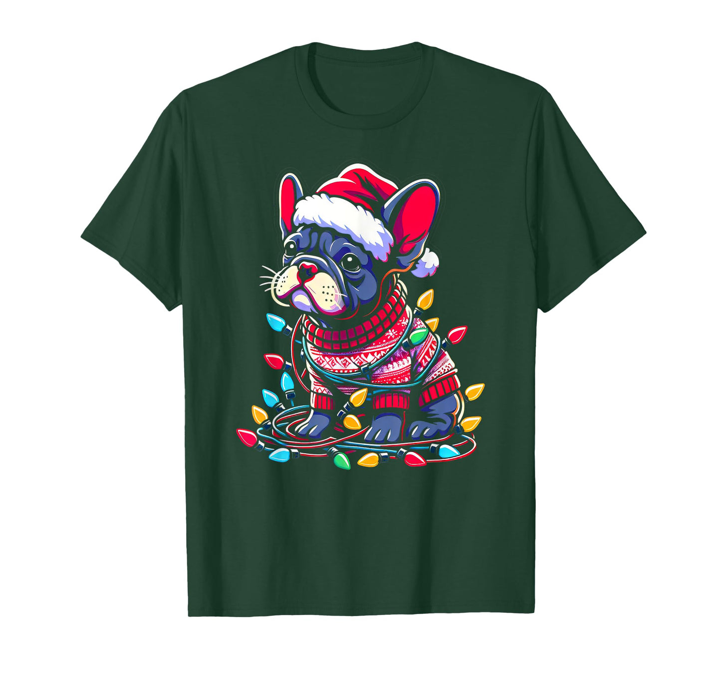 Funny Frenchie Tree Xmas Lights Pajama T-Shirt