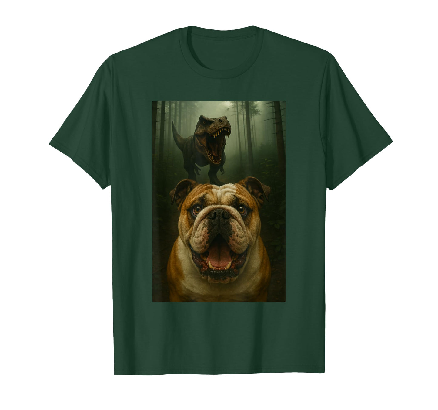 English Bulldog Dog Selfie With T-Rex Dinosaur Funny T-Shirt