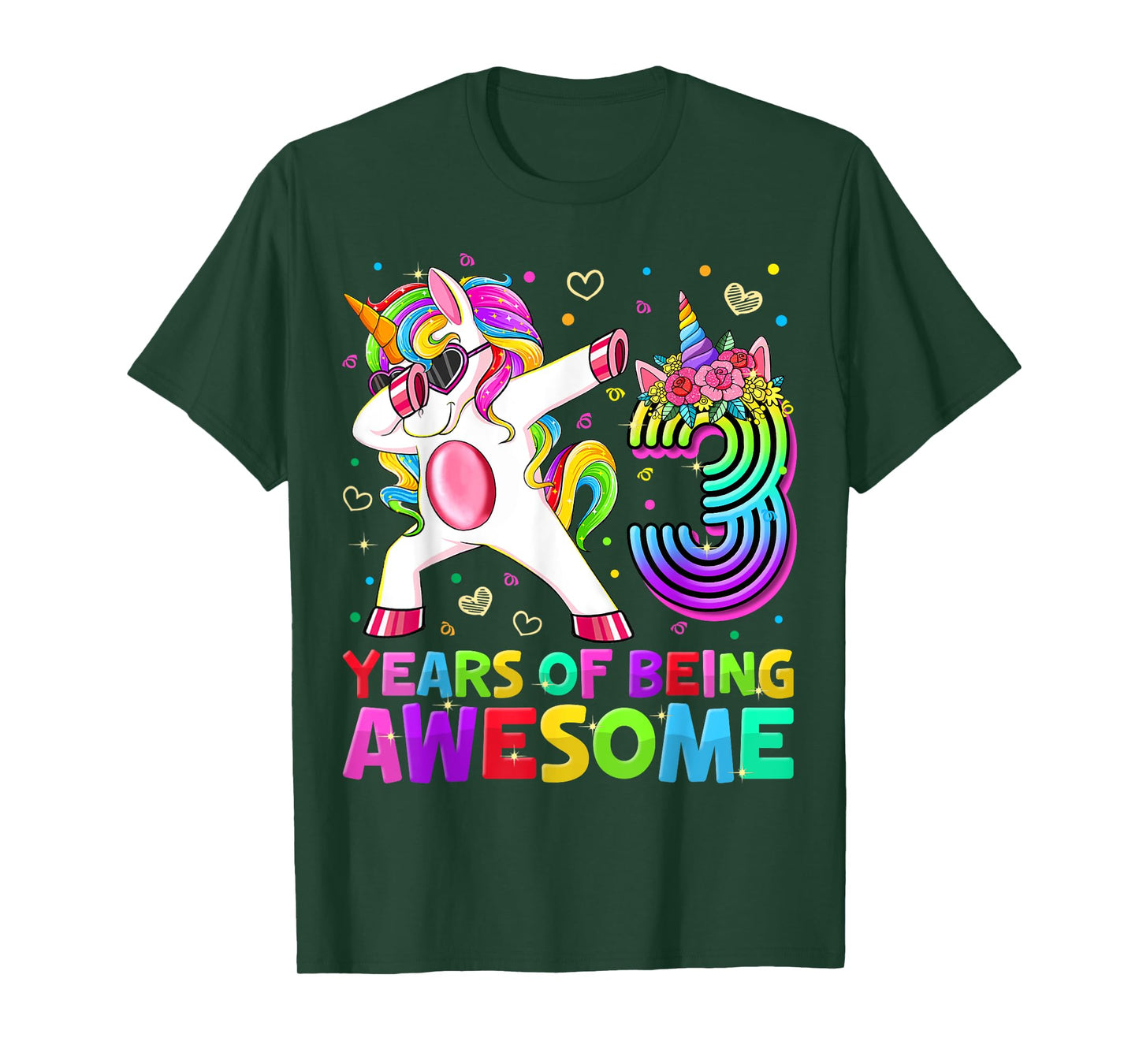 Cute 3rd Birthday Girl Dabbing Unicorn 3 Year Old Party Gift T-Shirt