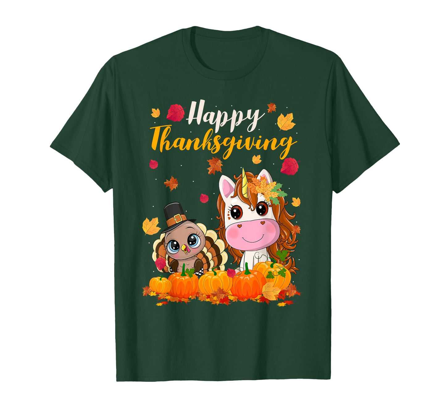 Cute Unicorn Turkey Pilgrim Thanksgiving Fall Little Girls T-Shirt