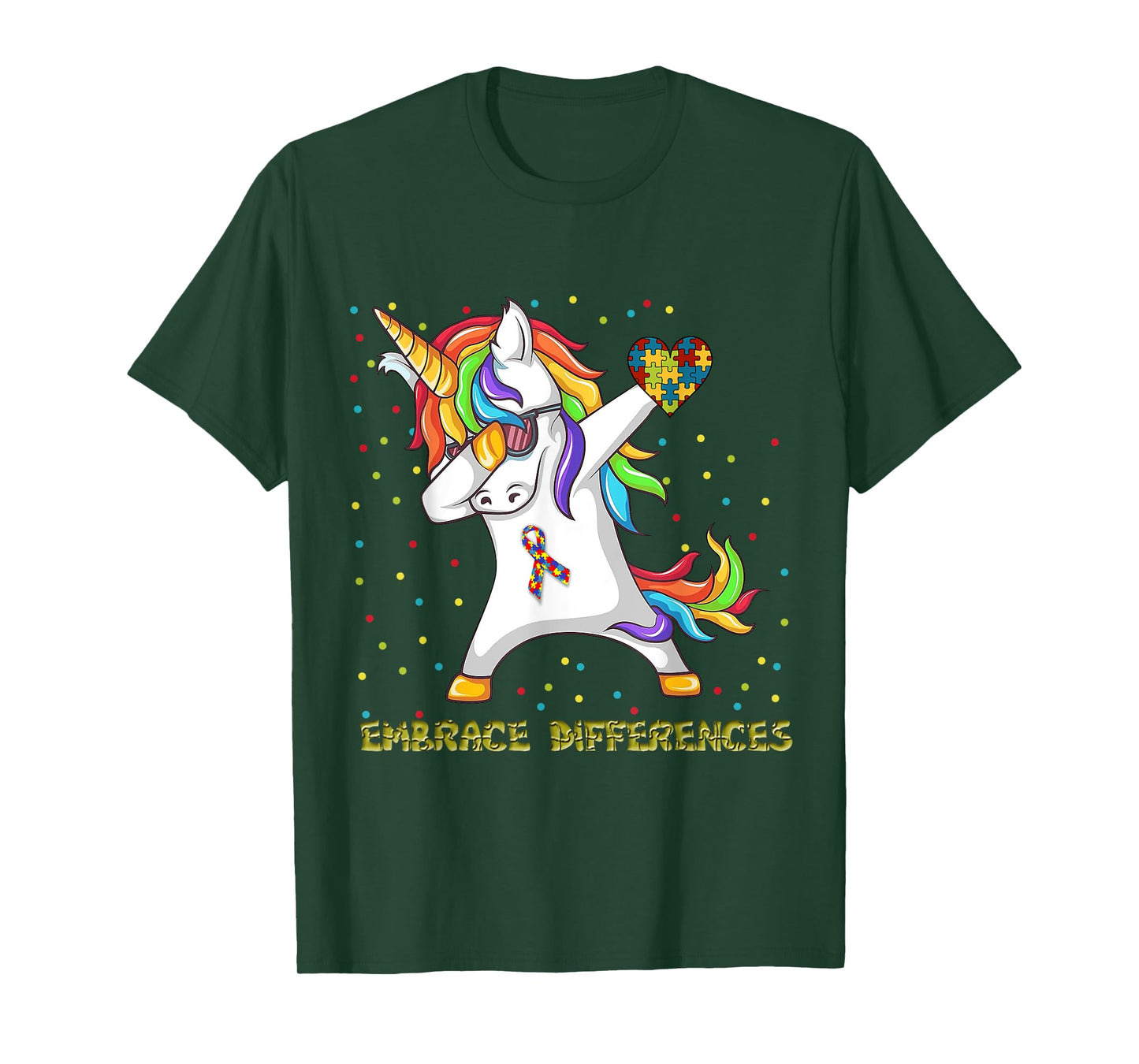 Embrace Differences Unicorn Dabbing Puzzle Autism Awareness T-Shirt