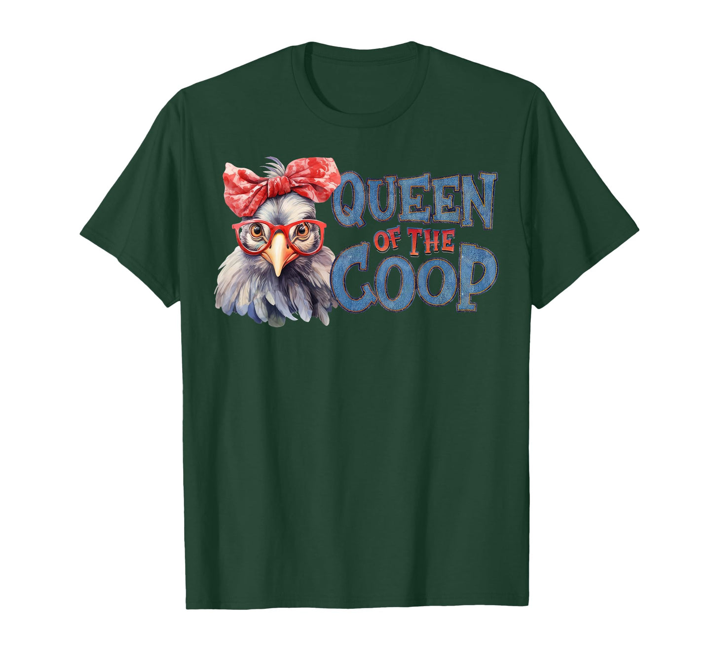 Queen Of The Coop Chicken Bandana Glasses Farm Funny Hen T-Shirt