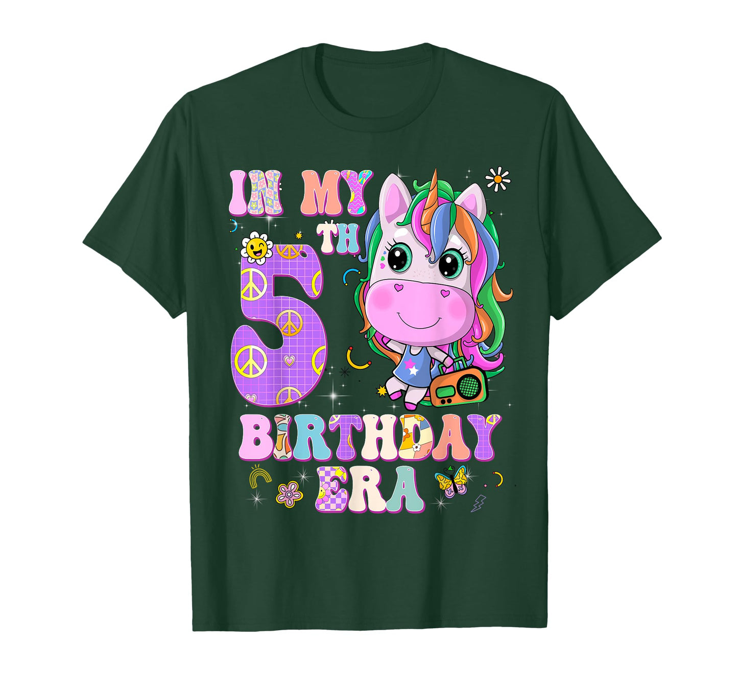 Kids In My 5th Birthday Era Girl Unicorn Gifts 5 Year Old T-Shirt